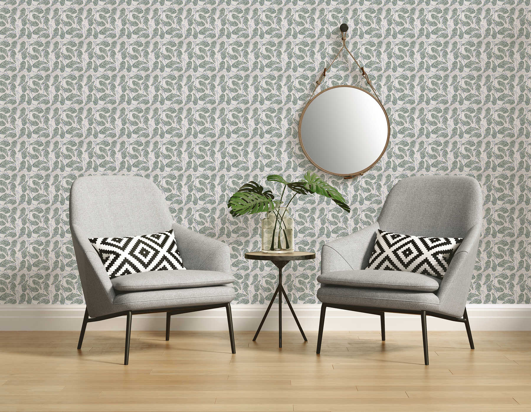             Design Fototapete mit floralem Muster in Grau und Grün auf Premium Glattvlies
        