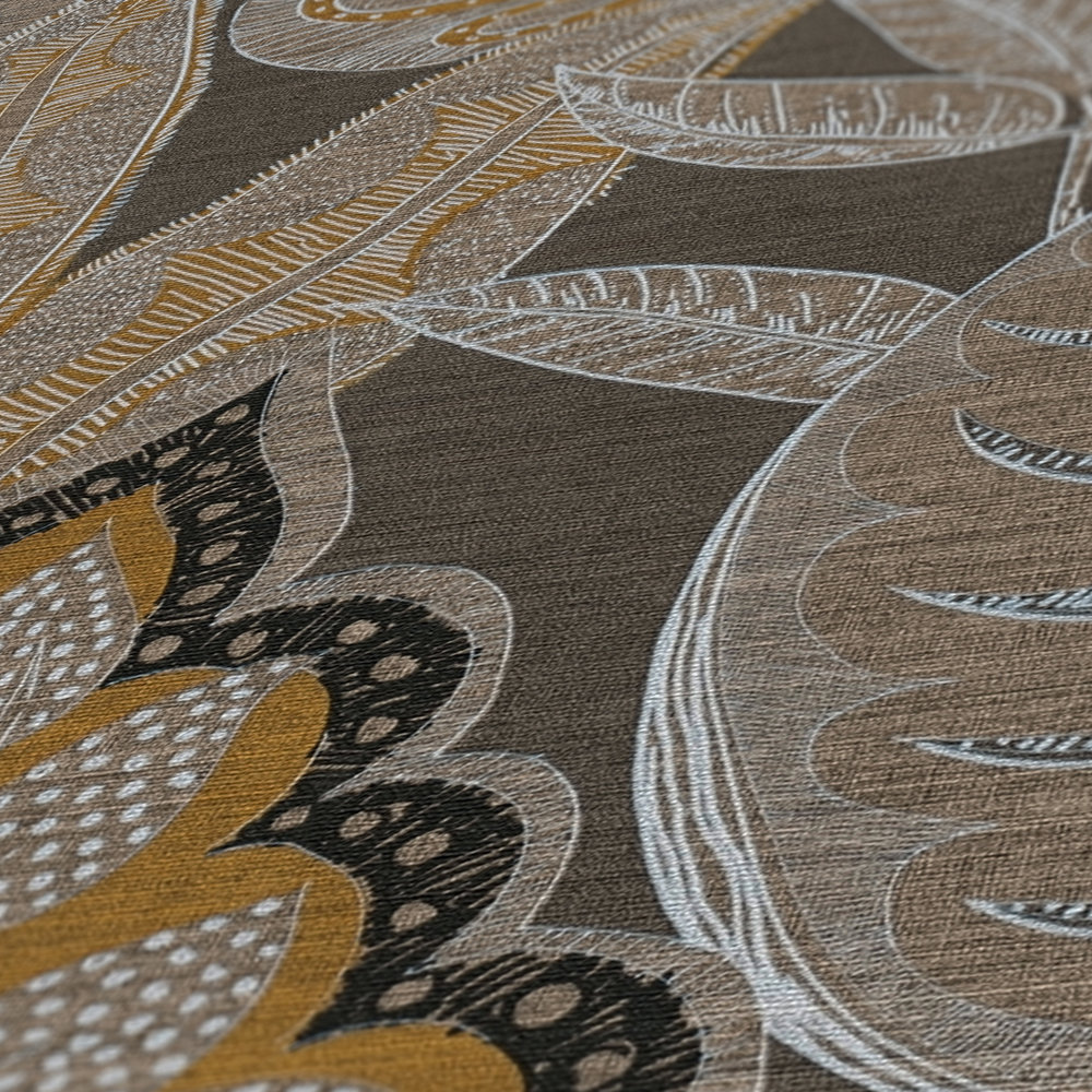             Florale Tapete im Grafik-Stil mit leichter Struktur, matt – Braun, Orange, Weiß
        