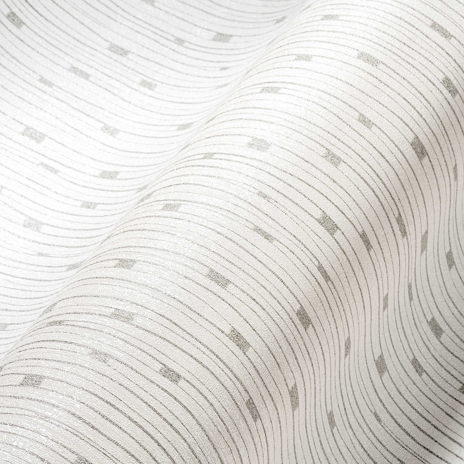             Retro Tapete 50er Jahre Linienmuster – Weiß, Metallic
        