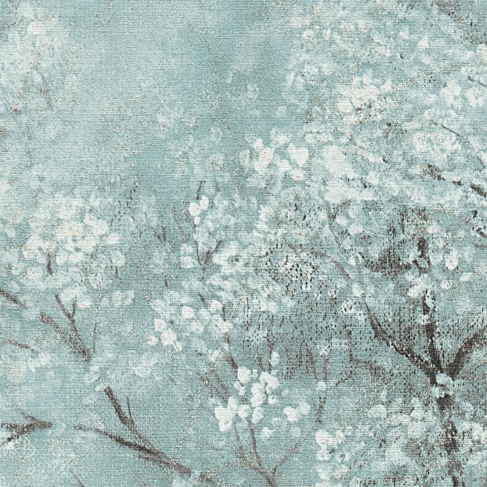             Tapete Kirschblüten Glitzer-Effekt – Grün, Blau, Grau
        