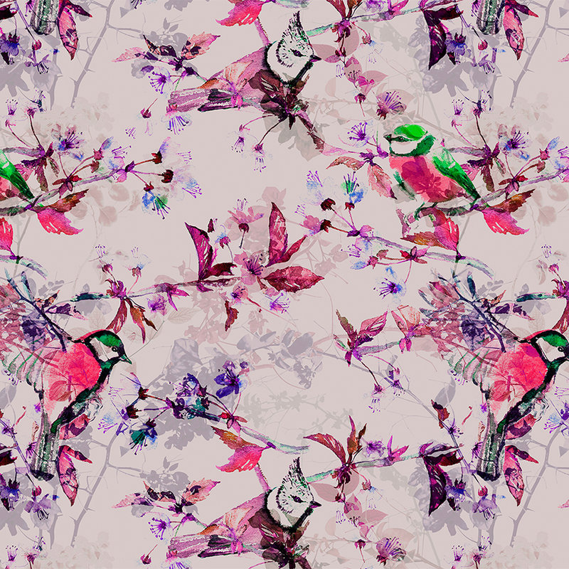         Vögel Fototapete im Collage Stil – Rosa, Blau
    