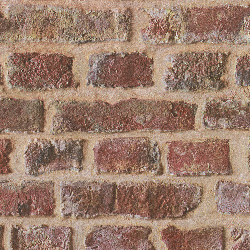             Steintapete Mauerwerk-Motiv, dunkelrote Ziegel – Rot, Braun, Beige
        