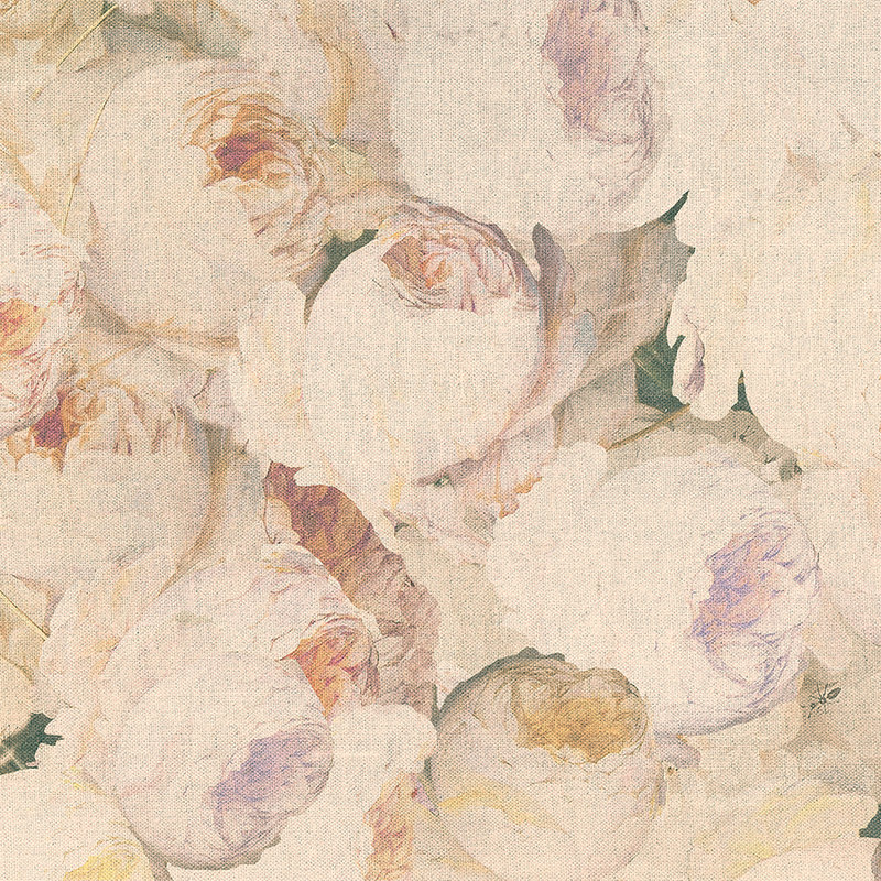 Fototapete Rosen, Blüten & Leinenoptik – Creme, Rosa

