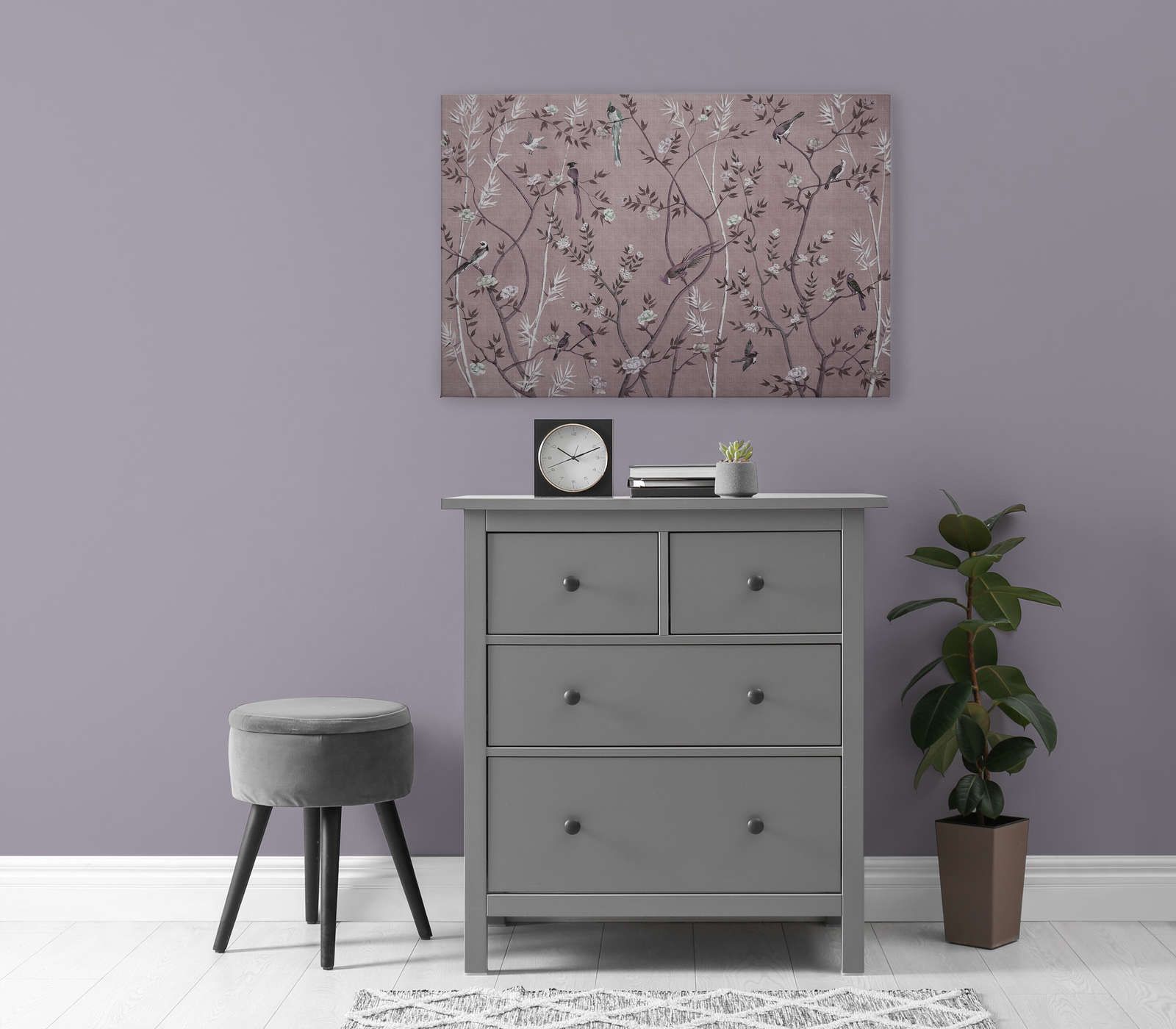             Tea Room 3 - Leinwandbild Vögel & Blüten Design in Rosa & Weiß – 0,90 m x 0,60 m
        