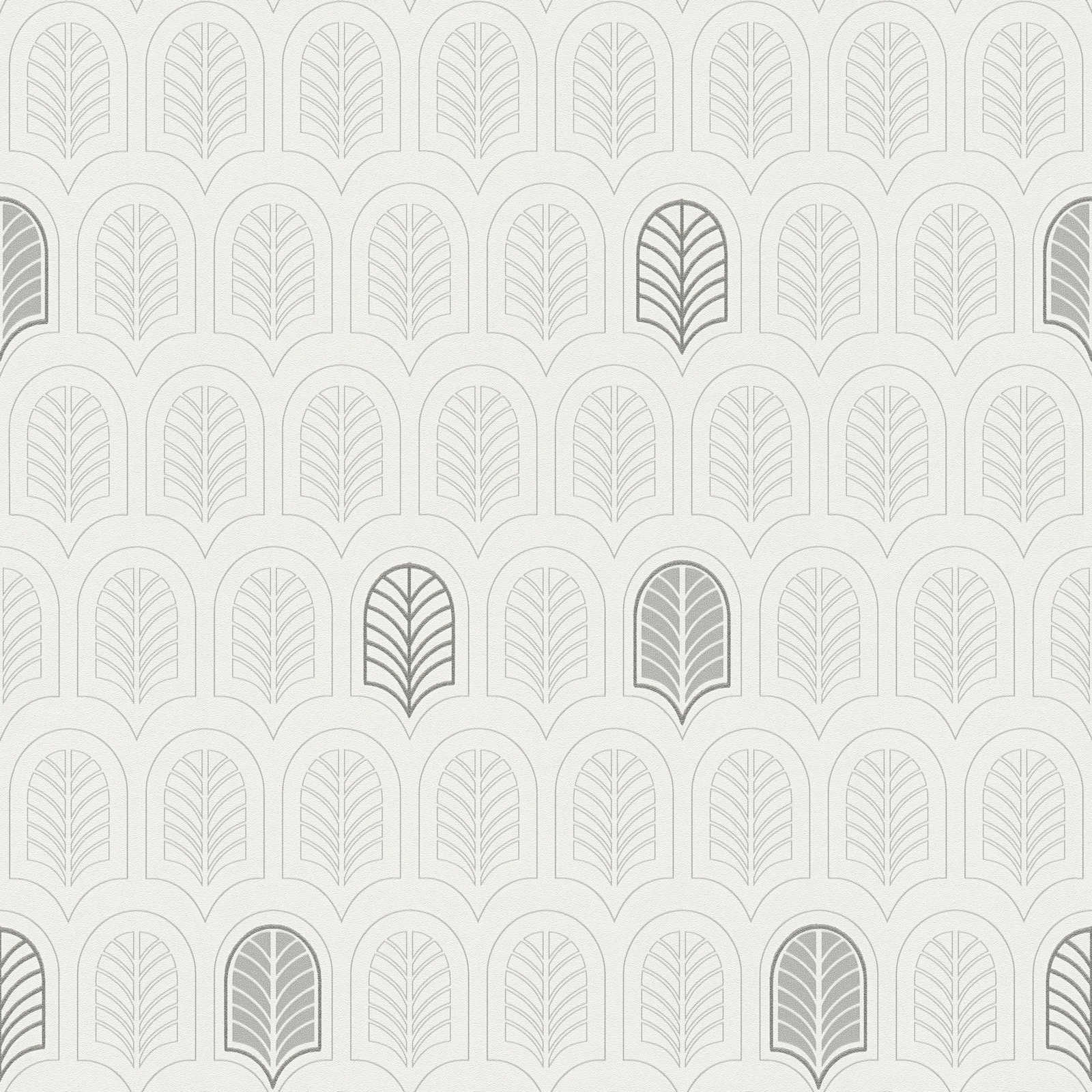 Retro-Tapete im Art Déco Stil, Matt & Glitzer-Effekt – Weiß, Grau, Anthrazit
