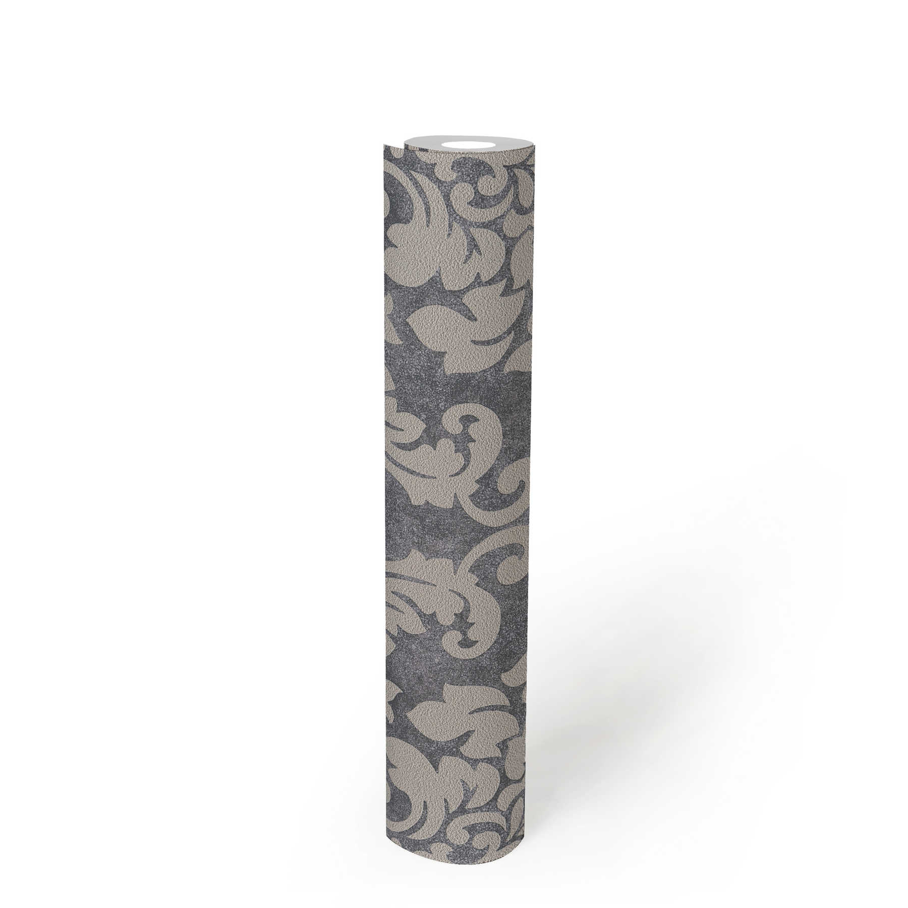             Florale Ornamenttapete mit Metallic-Effekt – Grau, Beige, Silber
        
