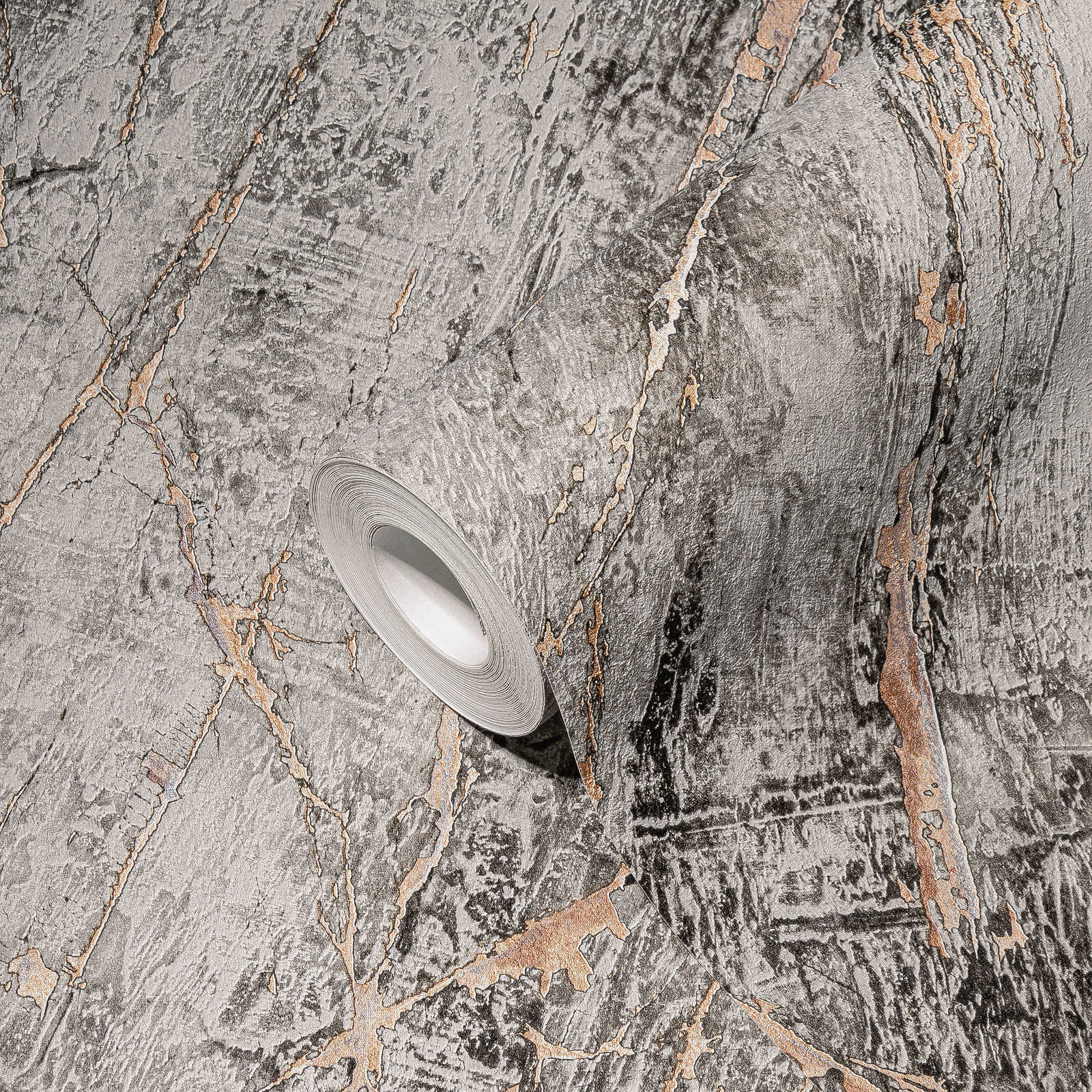             Graue Marmortapete mit Metallic Effekt – Grau, Beige
        