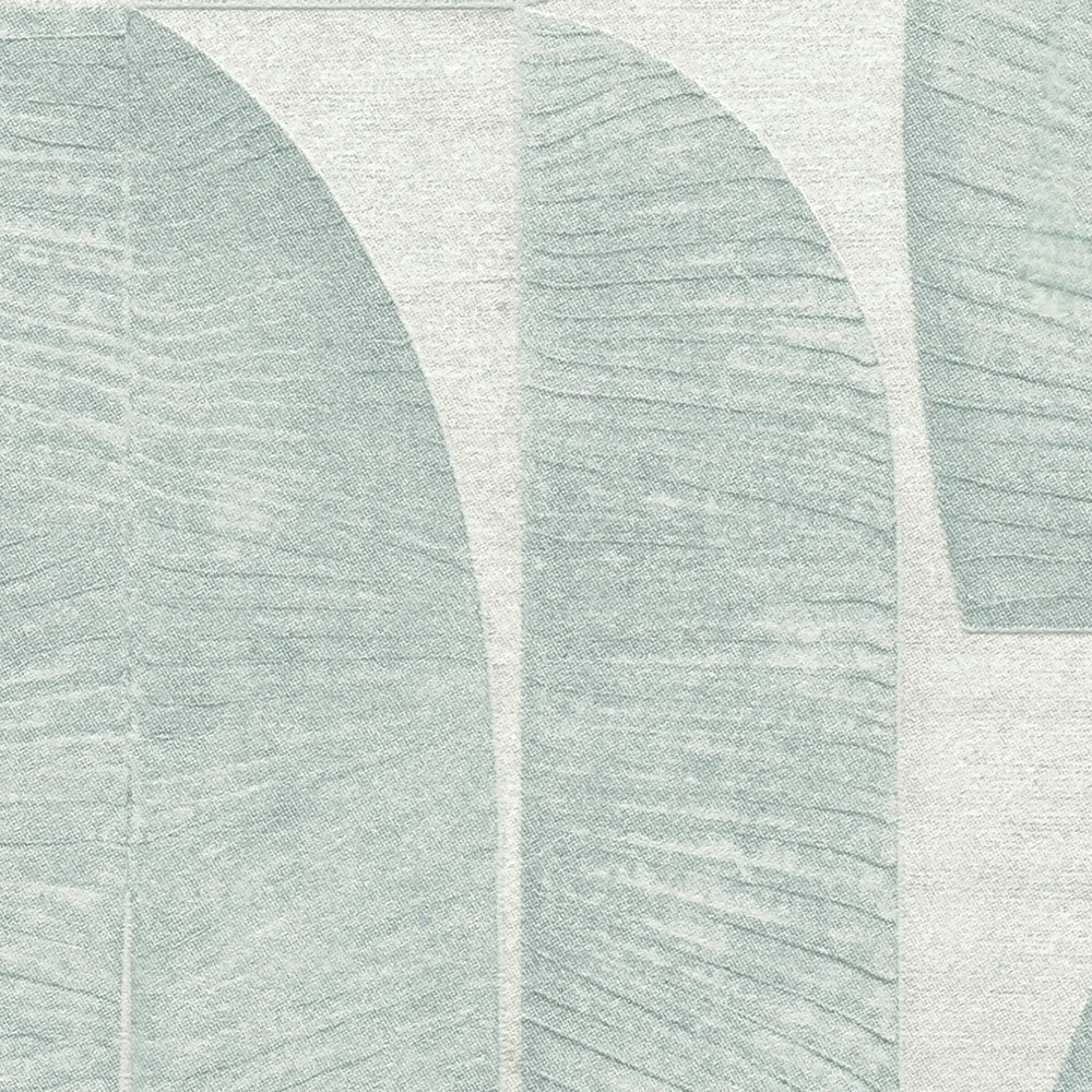             Leicht strukturierte Tapete mit geometrischem Blattmuster – Grau, Blau, Türkis
        