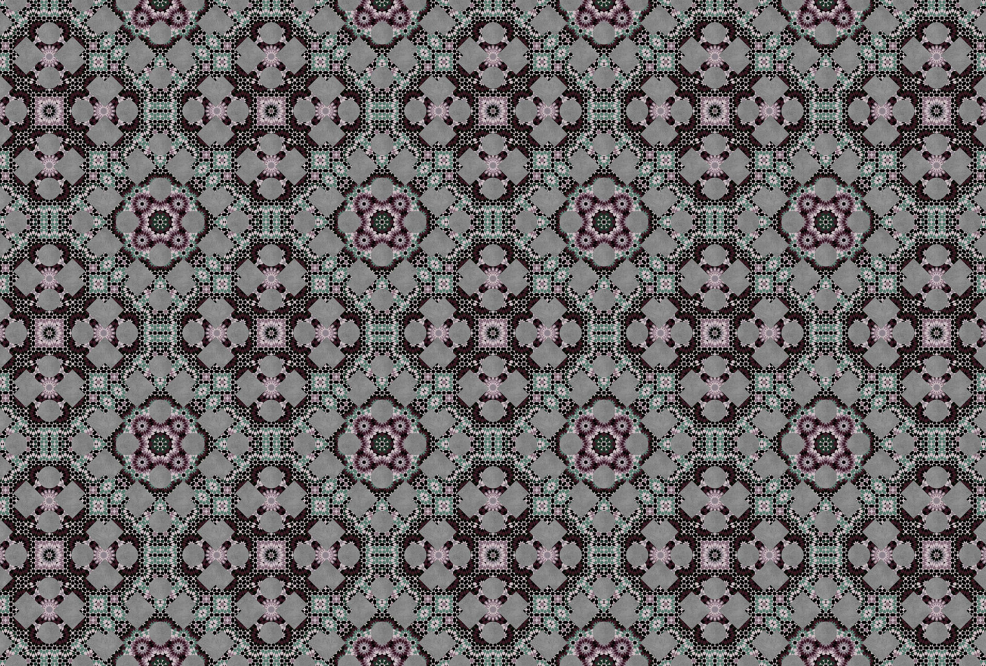             Graue Fototapete mit Kaleidoskop Muster – Grau, Schwarz
        