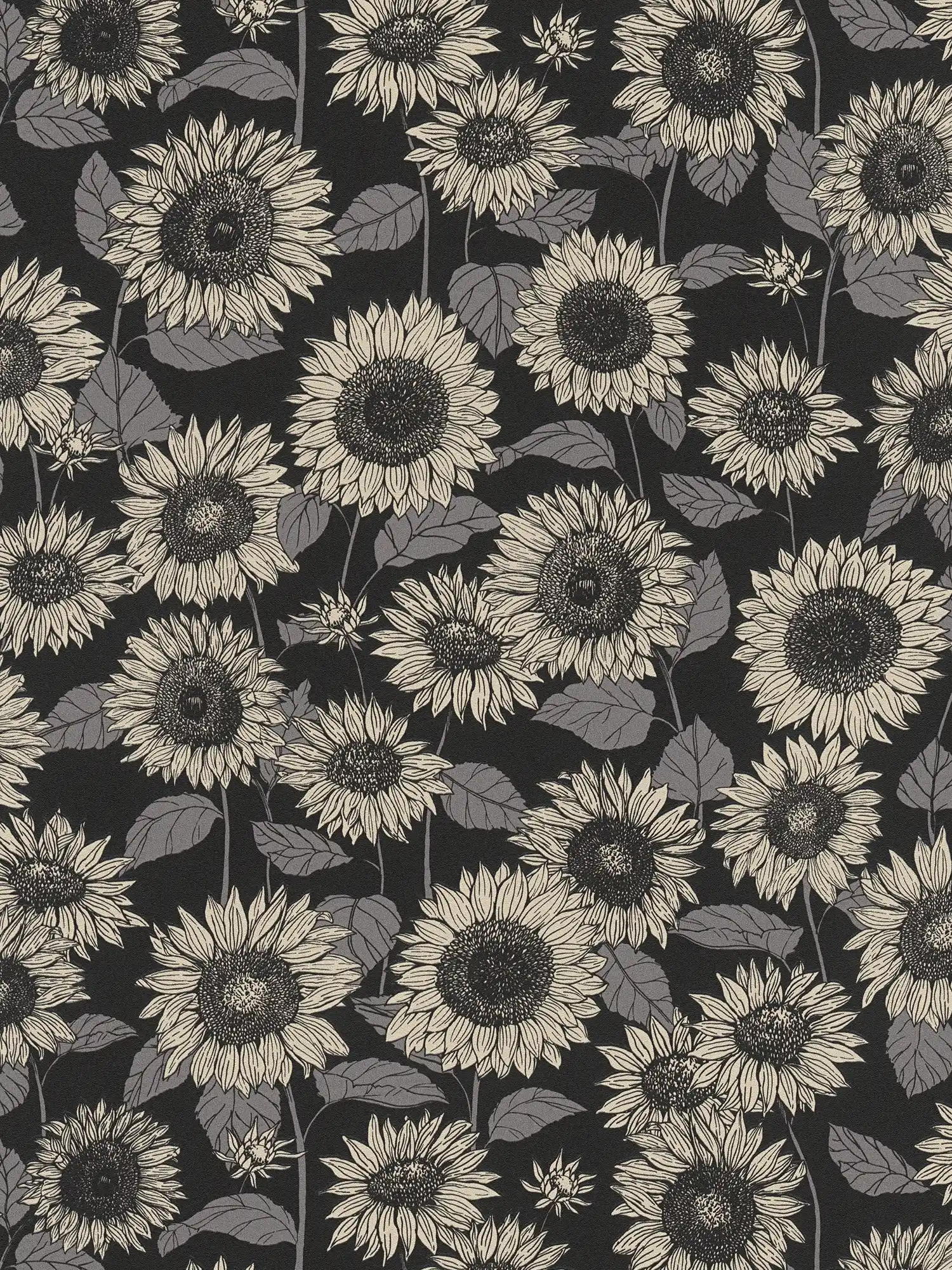 Sonnenblumen Tapete mit Metallic-Effekt Blüten – Schwarz, Anthrazit, Grau
