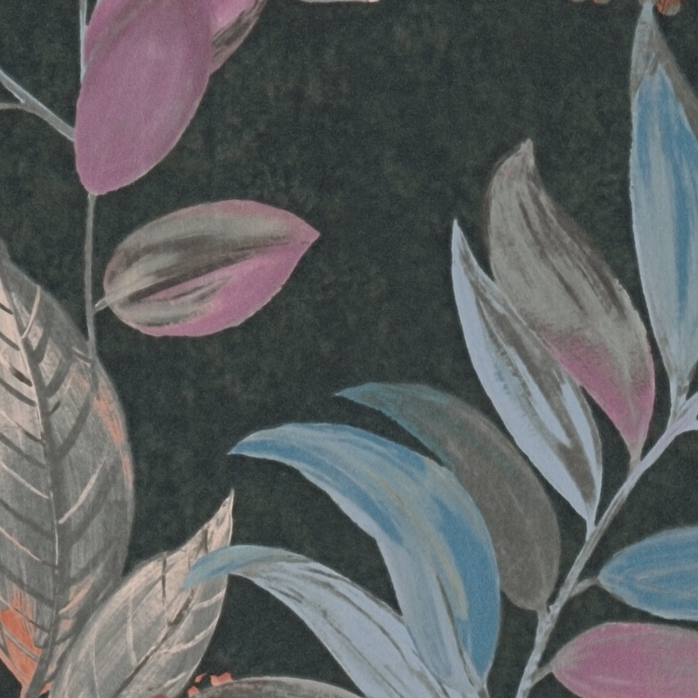             Florale Vliestapete mit Blumenmuster – Bunt, Schwarz, Blau
        