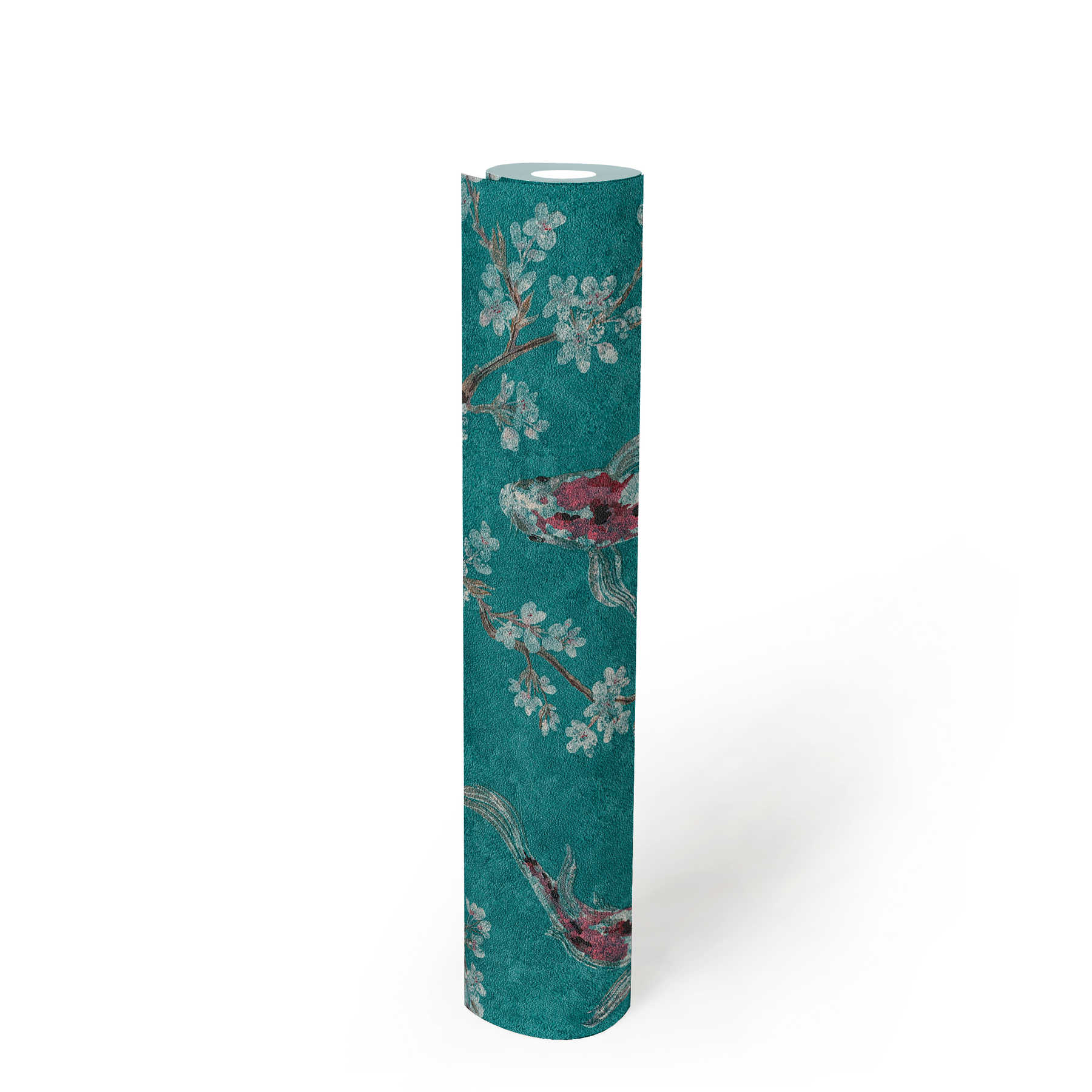             Vliestapete mit Koi-Muster im asiatischen Stil – Blau, Grün, Rot
        