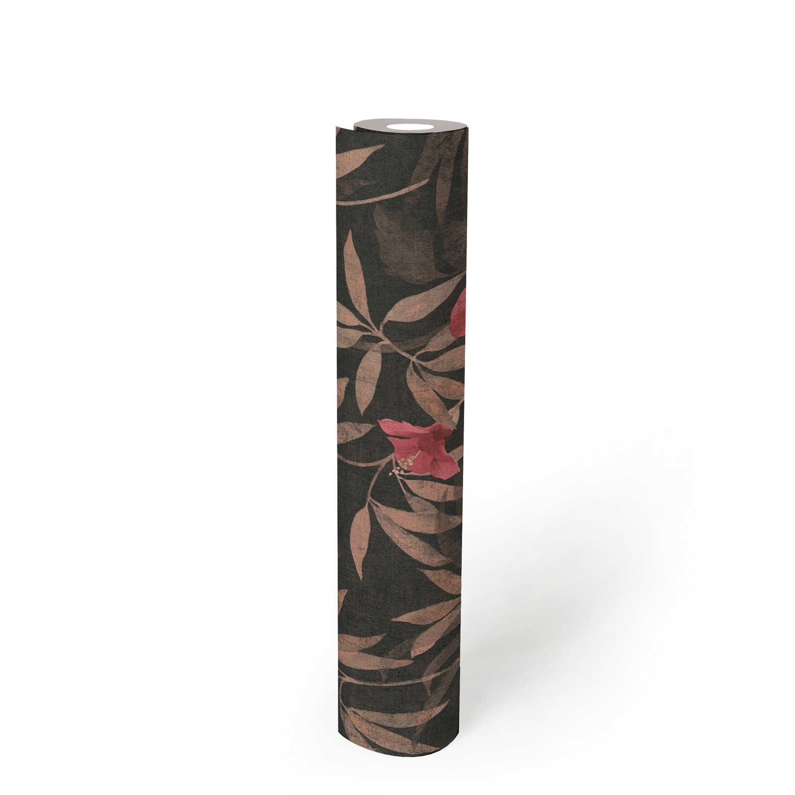             Tapete Dschungel Blätter & Hibiskus Blüten – Braun, Rot
        