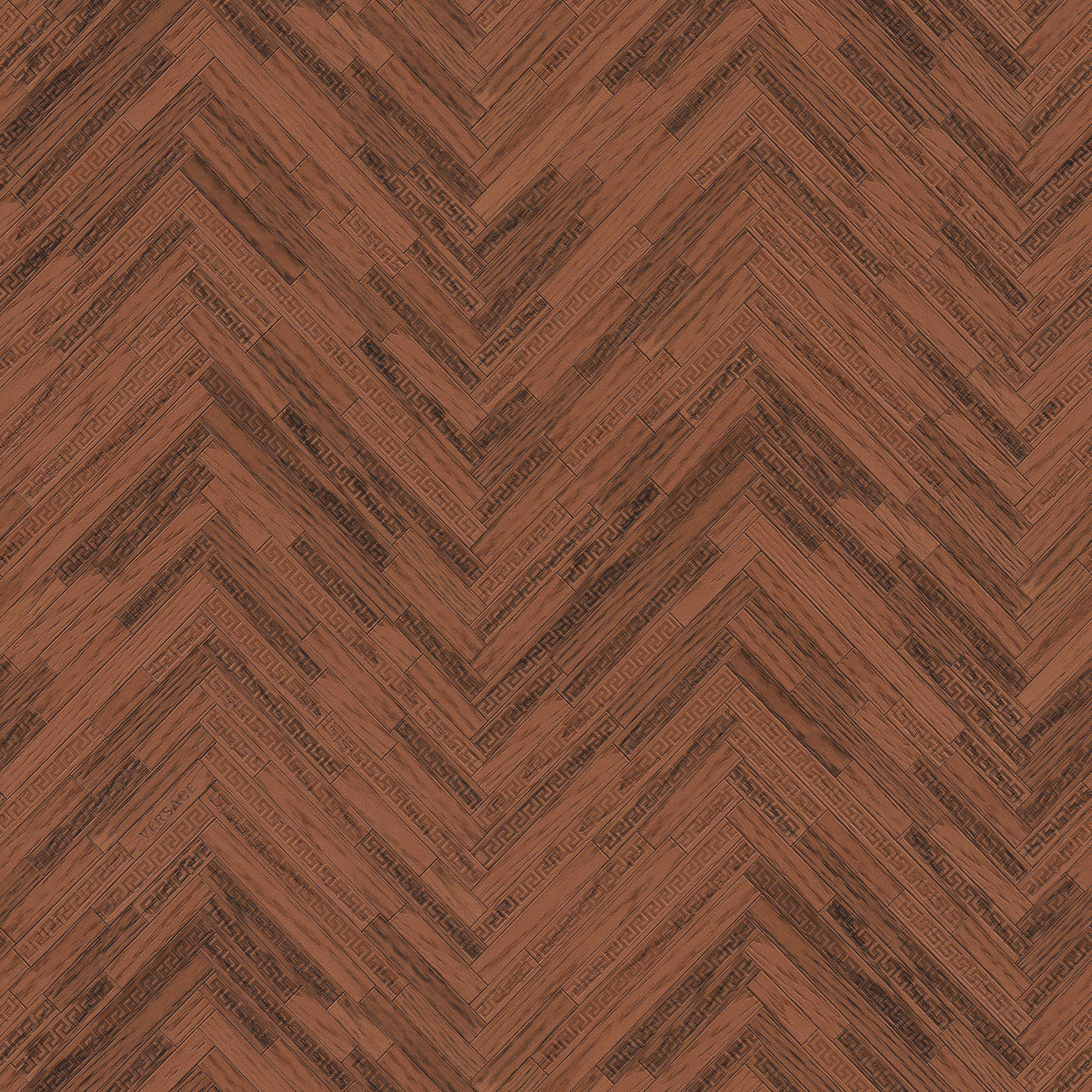 VERSACE Home Tapete elegante Holzoptik – Braun, Kupfer, Rot
