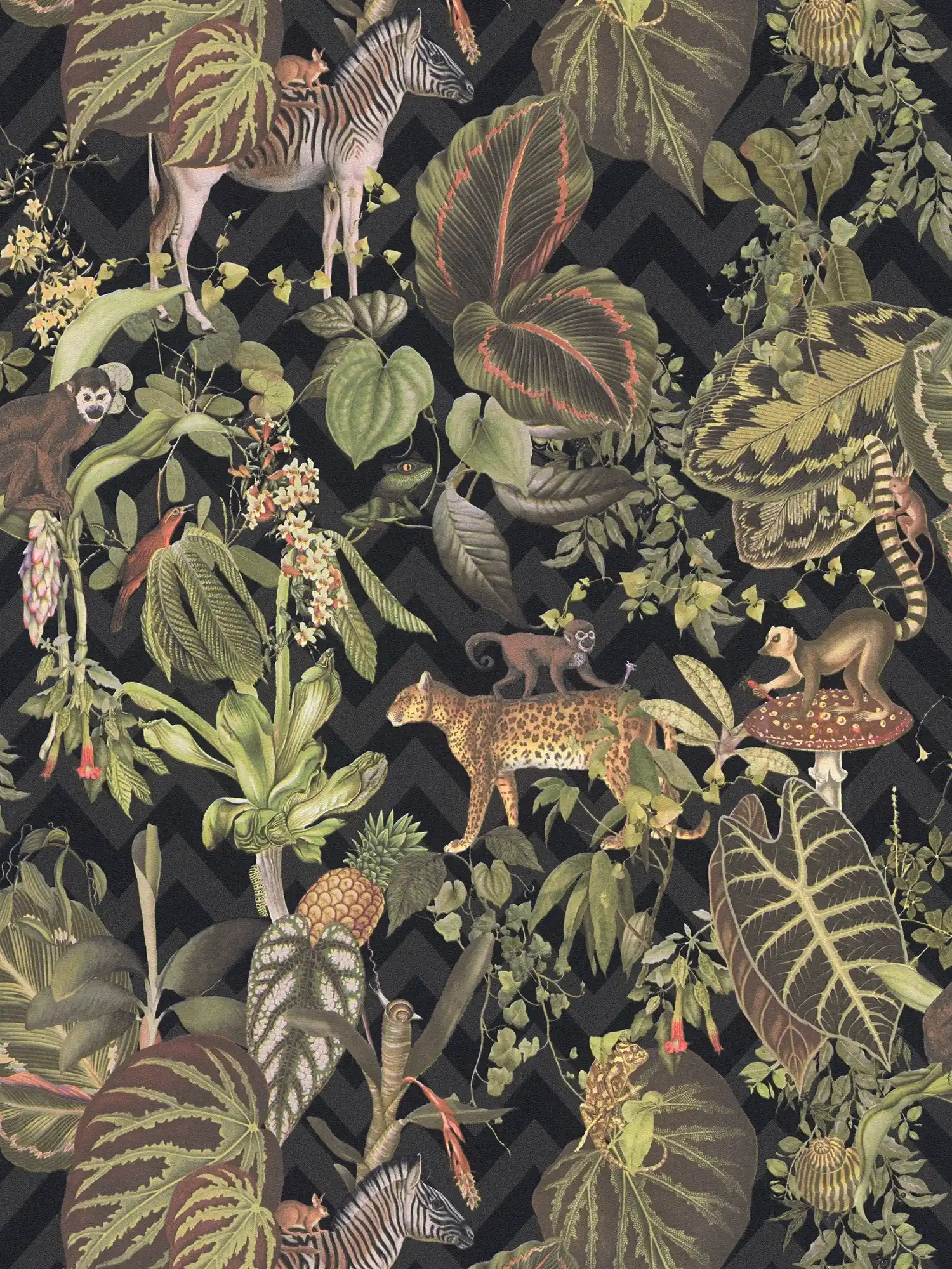 Designer Tapete MICHALSKY Dschungel Blätter & Tiere – Bunt, Schwarz
