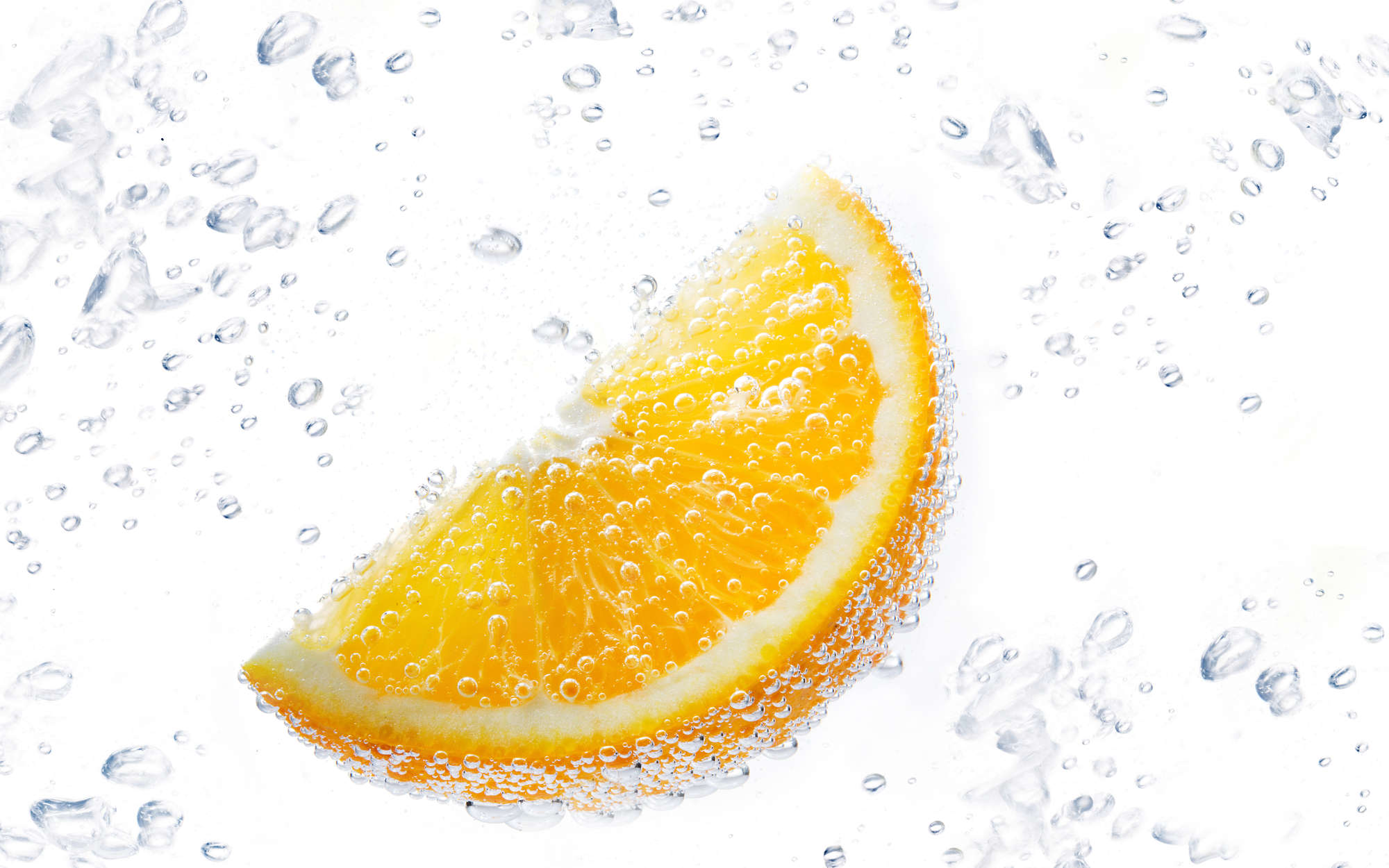             Fototapete Orange in Sprudelwasser – Perlmutt Glattvlies
        