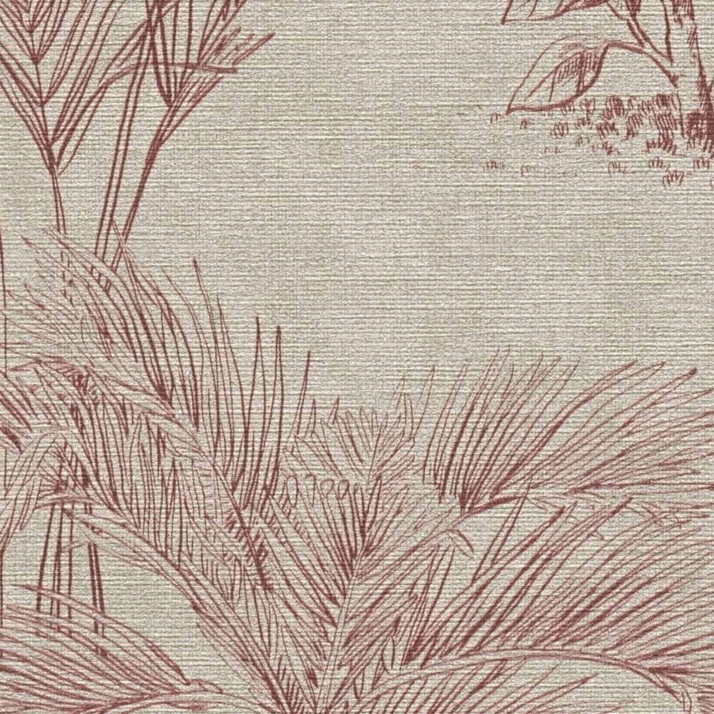             Tapete Dschungel Muster Palmen im Kolonial Stil – Braun, Rot
        