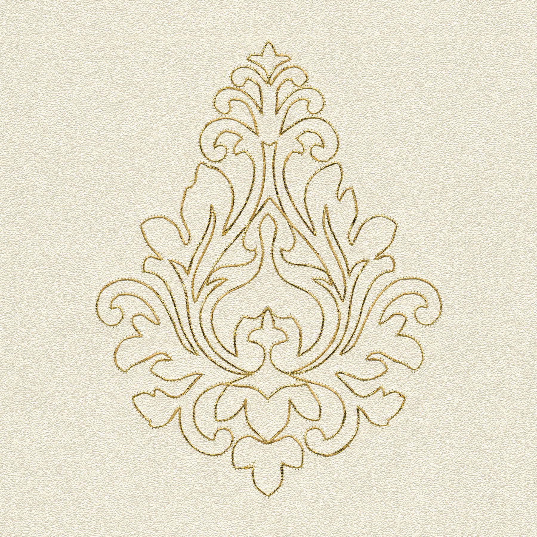             Premium-Wandpanel mit Ornamenten und starker Struktur – Creme, Gold
        