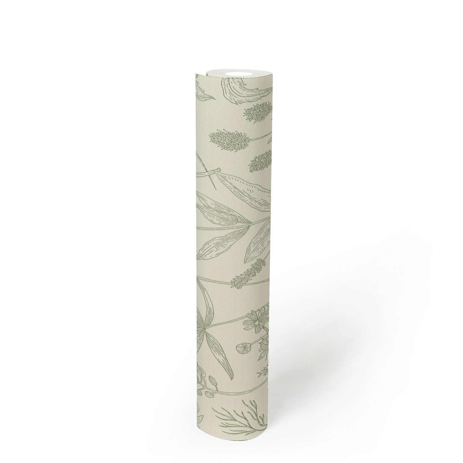             Vliestapete mit Blütenmuster und Metallic-Akzent – Grün, Silber, Weiß
        