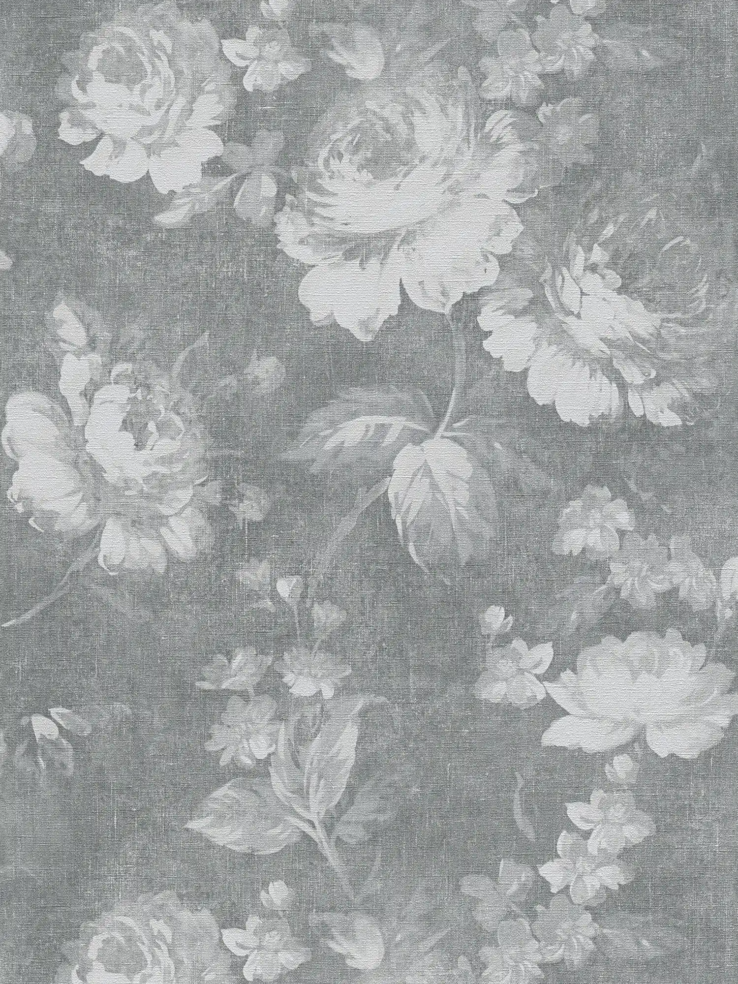 Blumentapete mit Vintage Rosenmuster – Grau
