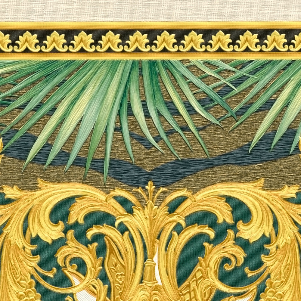            VERSACE Tapete Kolonialstil Design mit Gold-Ornament – Grün, Metallic
        