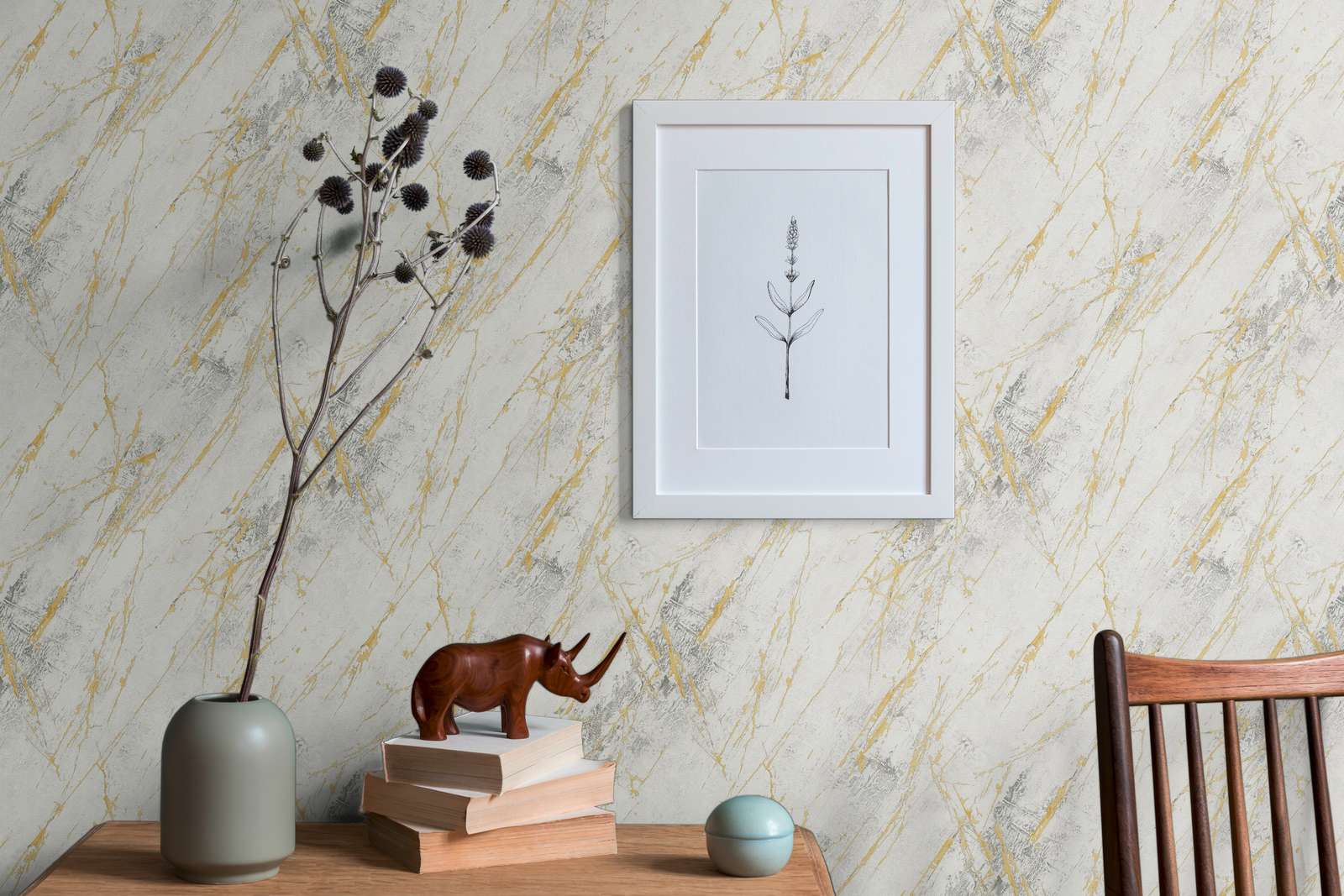             Gold Marmor Tapete mit Metallic Strukturdesign – Weiß, Metallic
        