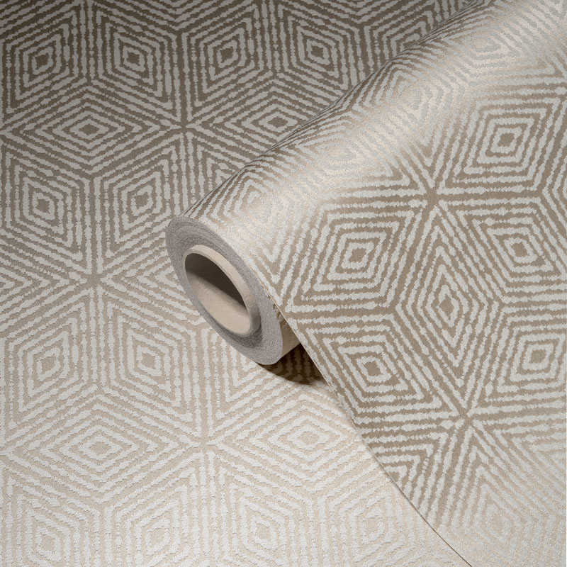             Tapete mit geometrischen Rauten & Hexagon Muster – Beige, Weiß
        