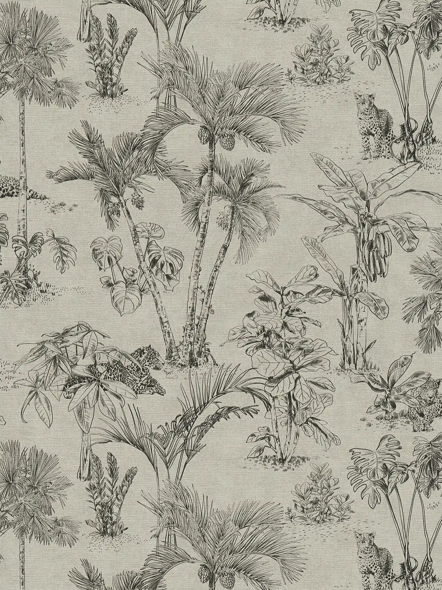 Tapete Dschungel Muster Palmen im Kolonial Stil – Braun, Schwarz
