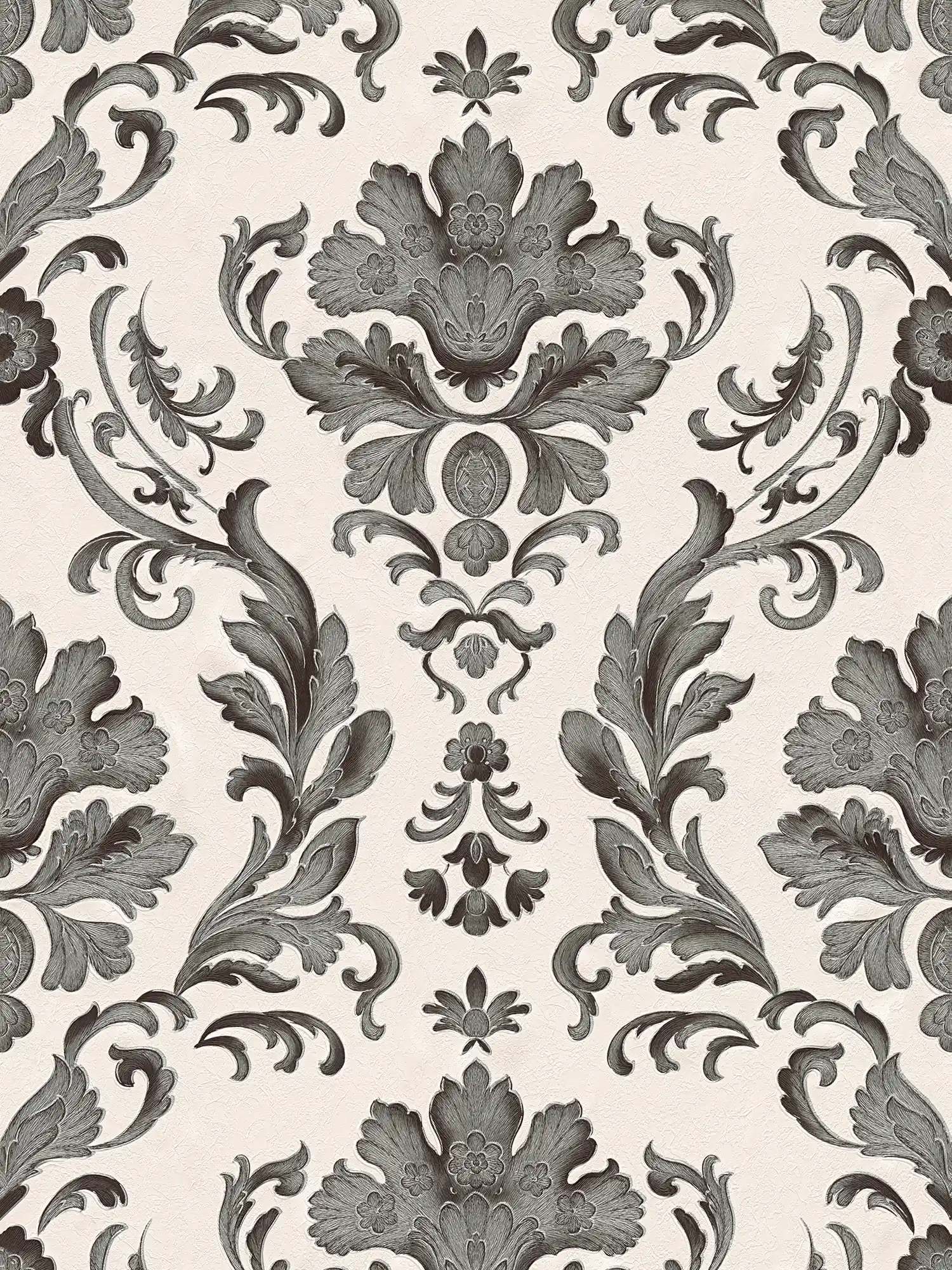         Tapete mit detaillierten Ornamenten im floralen Stil – Schwarz, Weiß
    