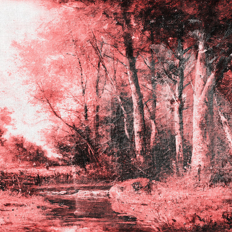 Fototapete Landschaft-Gemälde, Wald-Panorama – Rosa, Weiß, Schwarz
