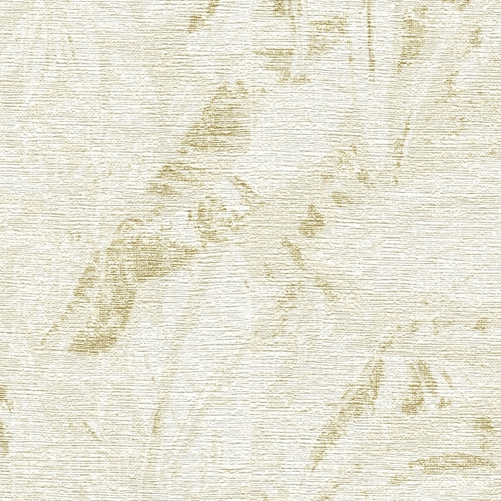             Dschungel Tapete in sanften Farben mit Blatt Muster – Beige, Weiß, Gold
        