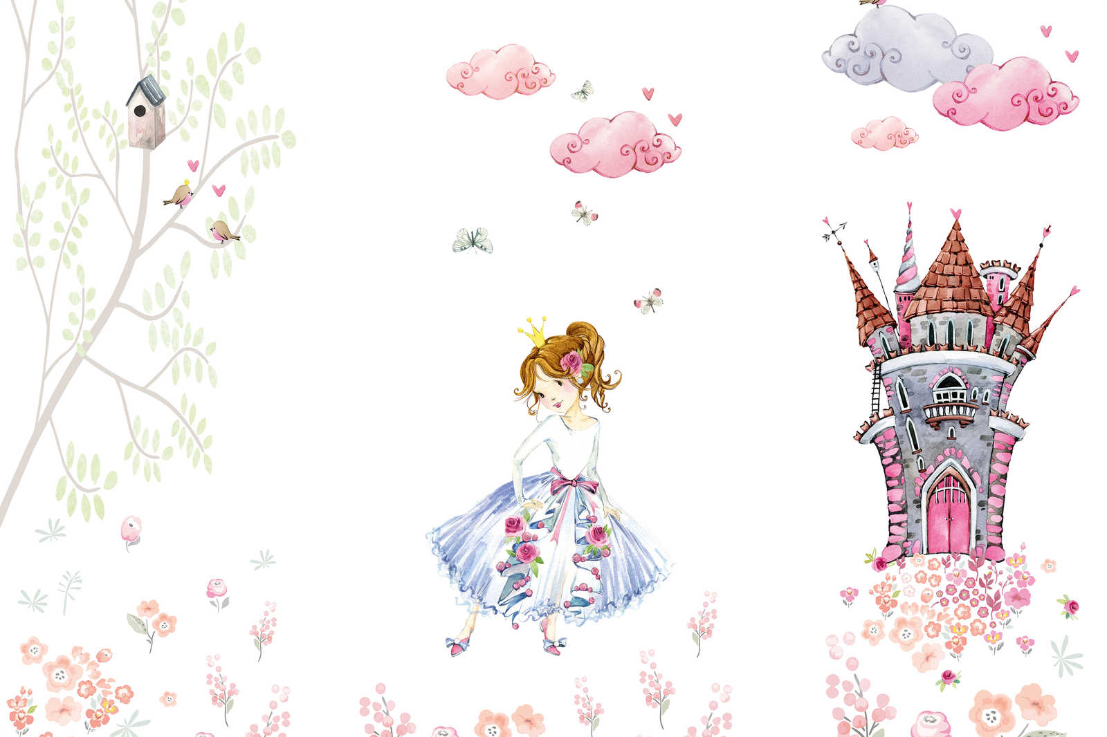             Leinwandbild mit Prinzessin im Schlossgarten Kinderzimmer – 0,90 m x 0,60 m
        