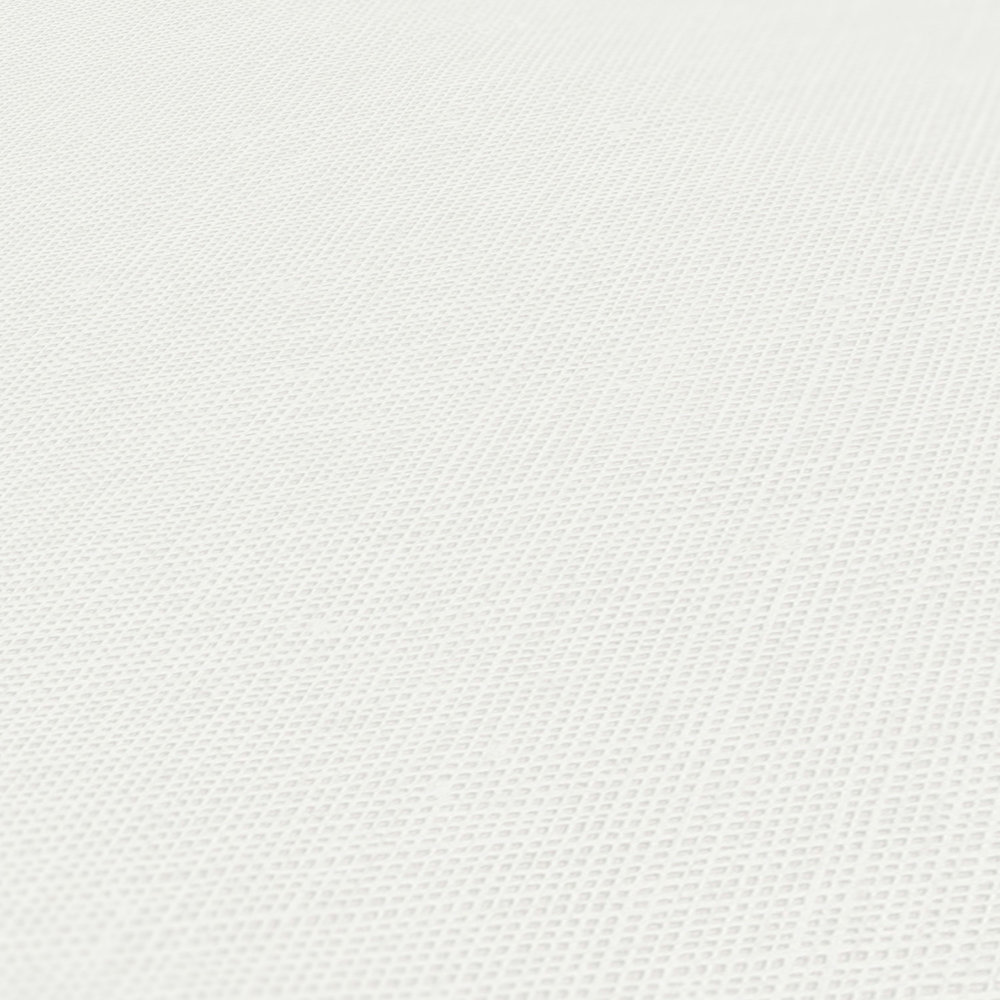             Einfarbige Vliestapete mit Leinenstruktur – Weiß
        