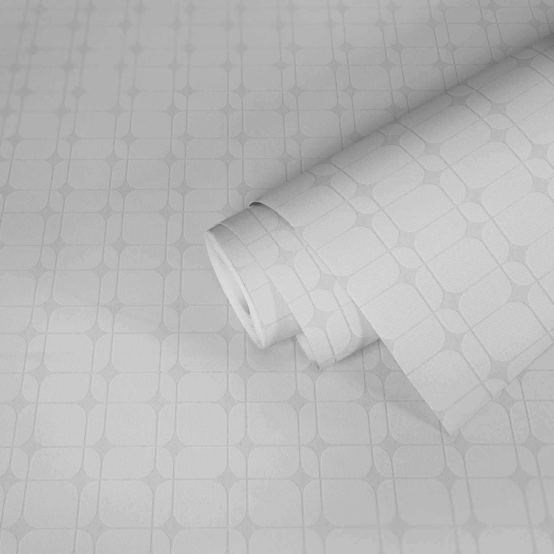             Überstreichbare Vliestapete mit grafischen Viereck Muster – Weiß
        
