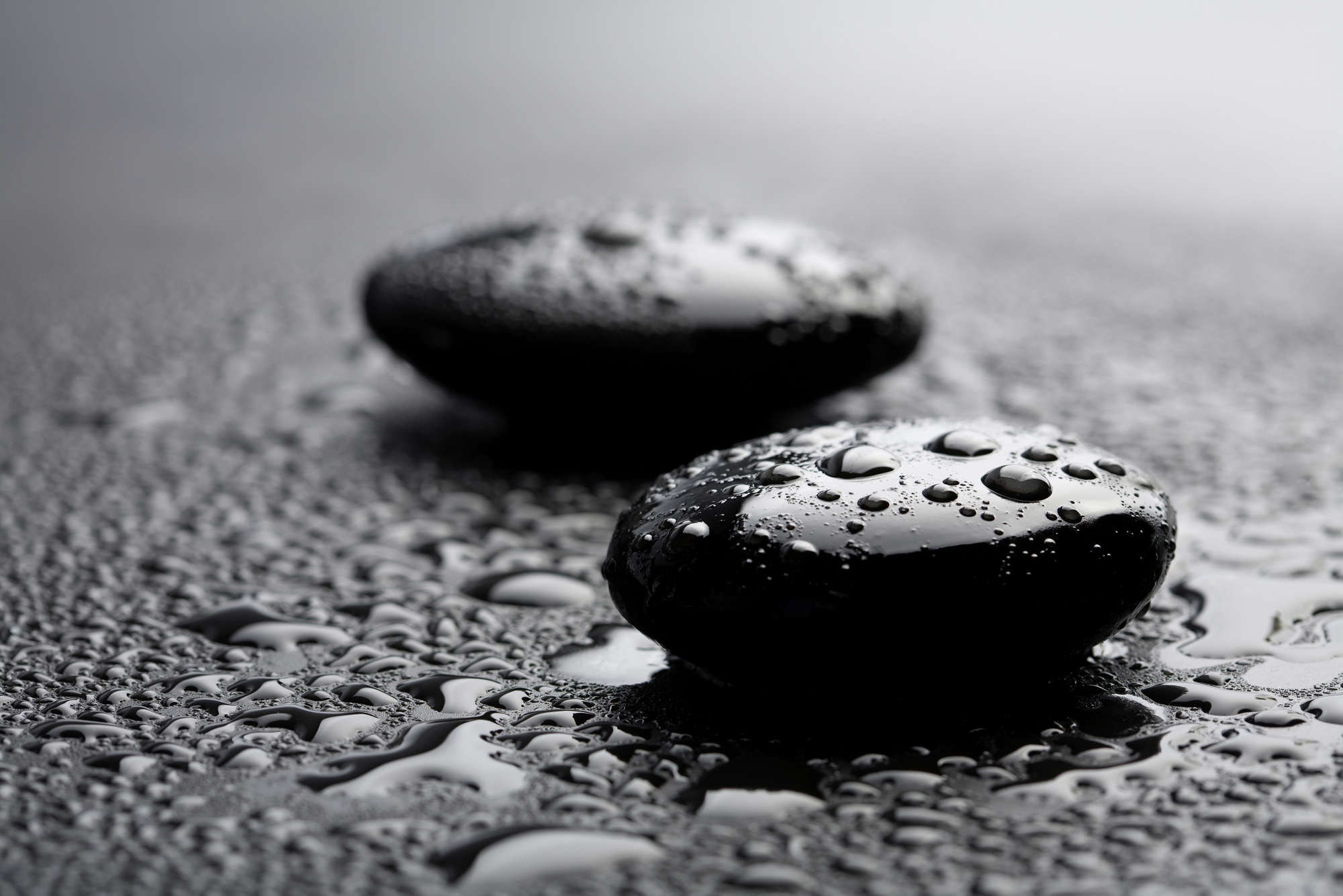             Fototapete Wellness Steine mit Wassertropfen – Perlmutt Glattvlies
        