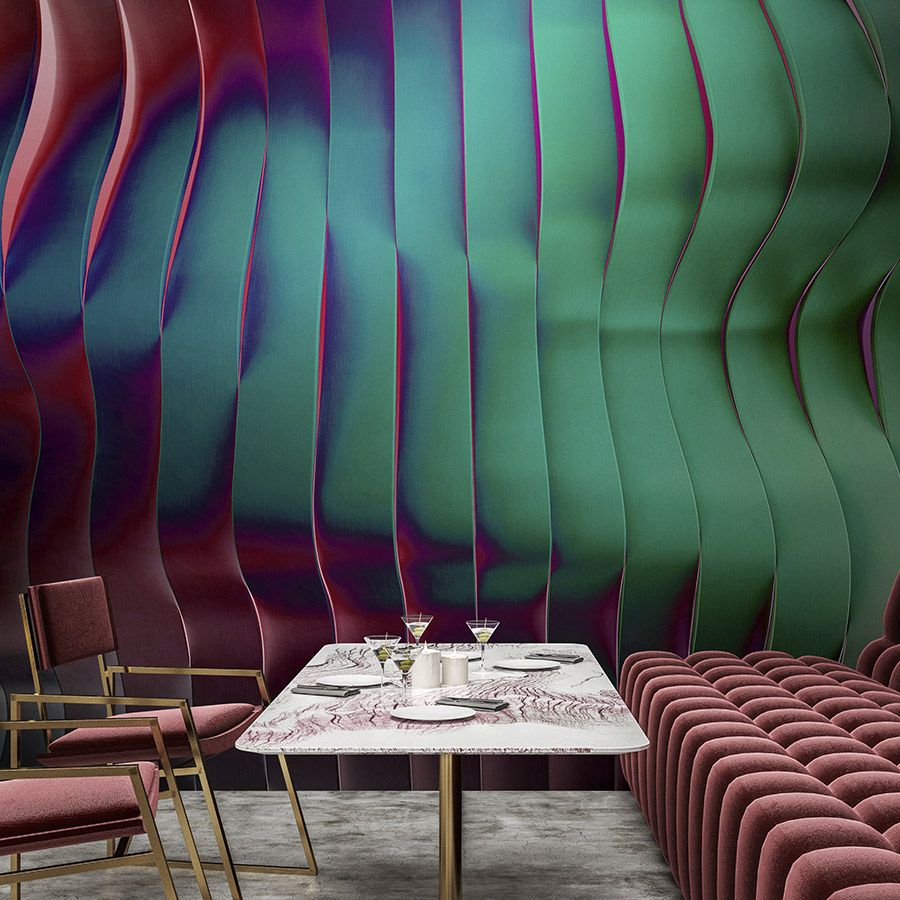 solaris 2 - Moderne Fototapete mit wellenförmiger Architektur – Neonfarben | Mattes, Glattes Vlies
