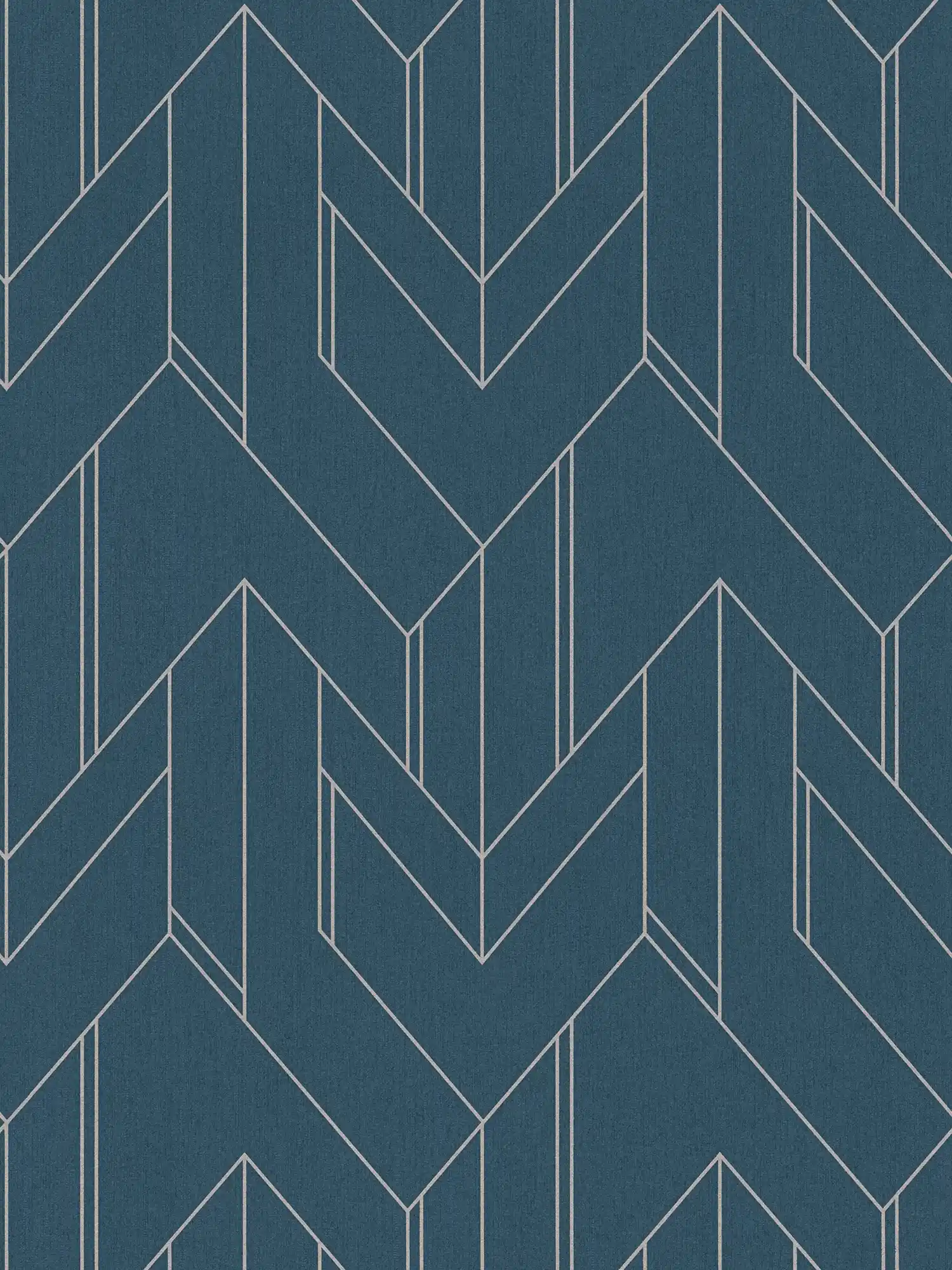Dunkelblaue Tapete mit silbernem Grafikmuster & Glanzeffekt – Blau, Metallic
