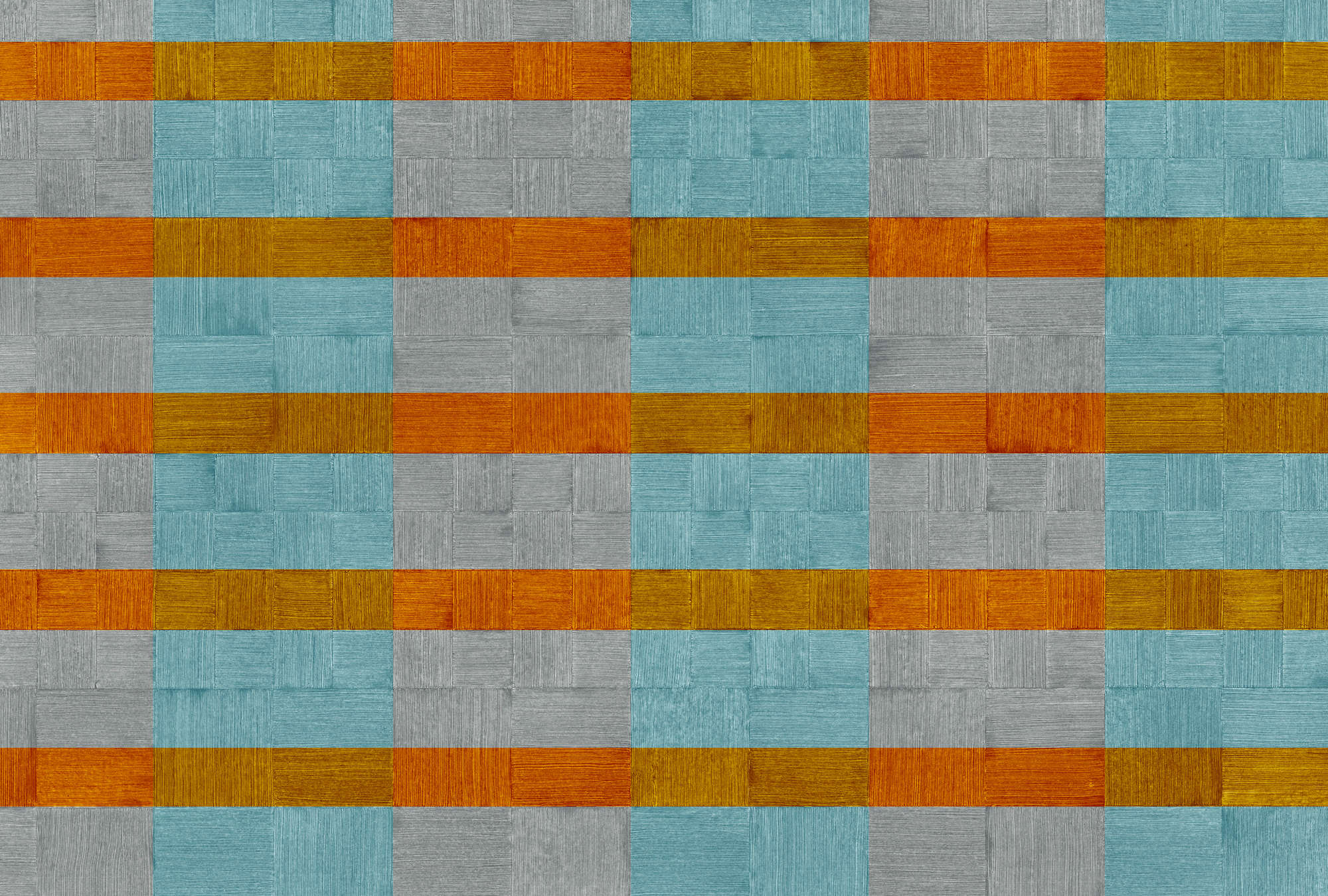             Fototapete Streifendesign, Strukturmuster, kariert – Blau, Grau, Orange
        