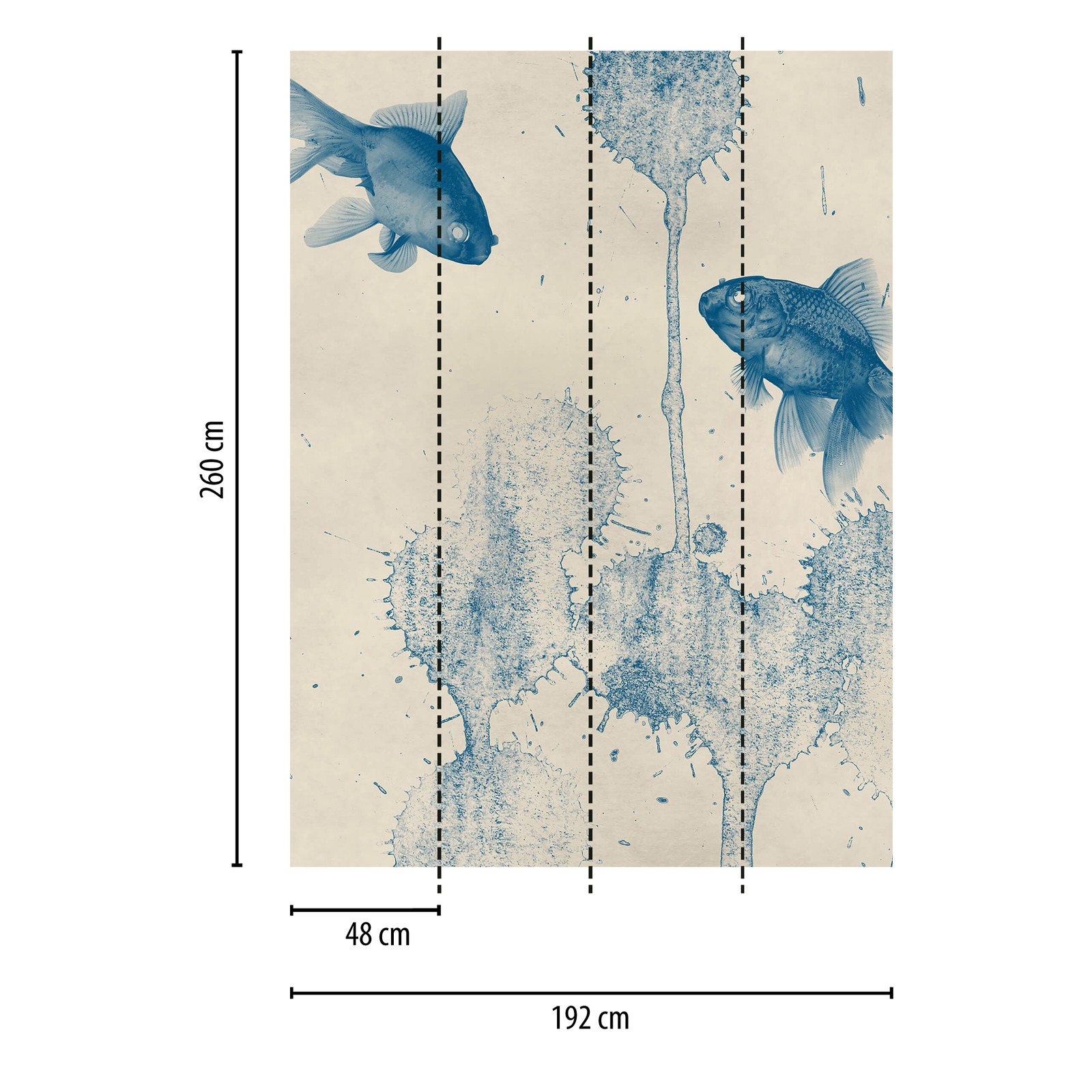             Schmale Fototapete blaue Fische – Beige, Blau
        