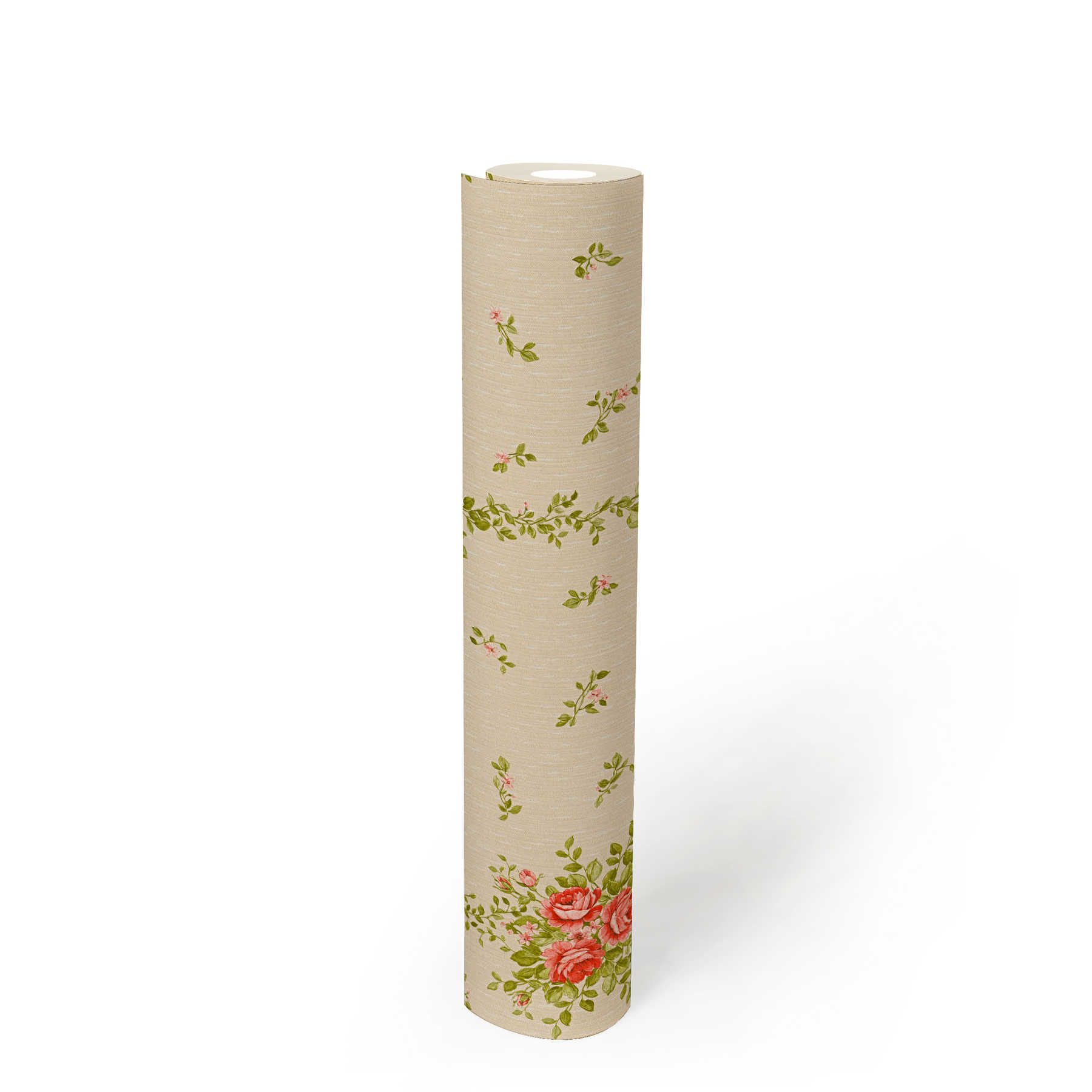             Blumentapete Rosen Muster & Streifen-Effekt – Beige
        