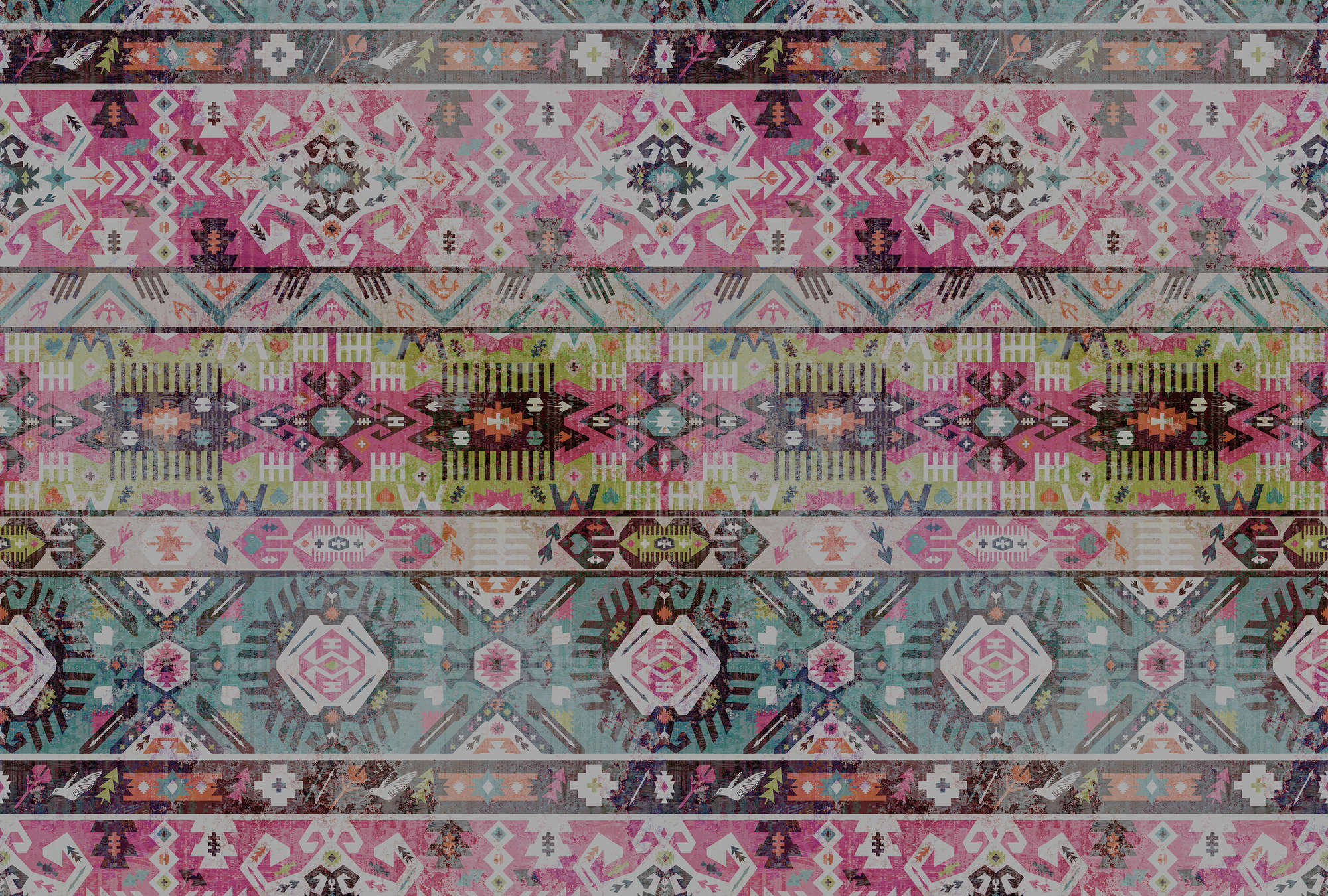             Fototapete Ethno-Textilmuster, geometrisch – Rosa, Grün
        