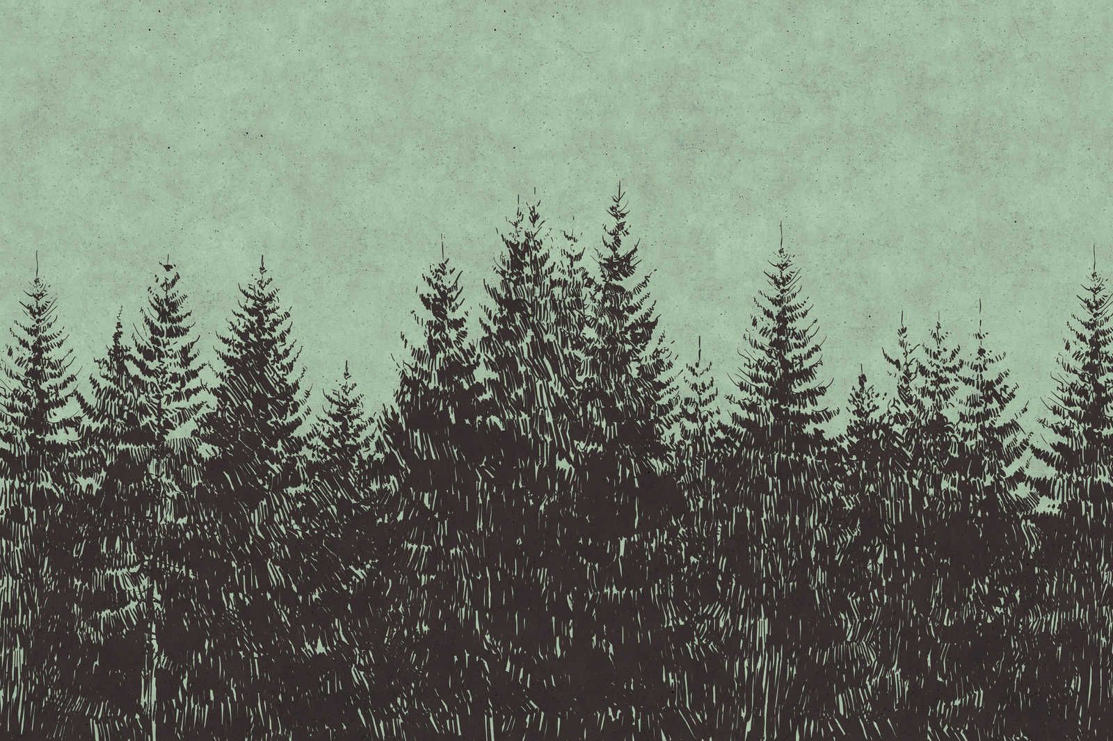             Wald Leinwandbild im Zeichenstil Tannenspitzen – 1,20 m x 0,80 m
        