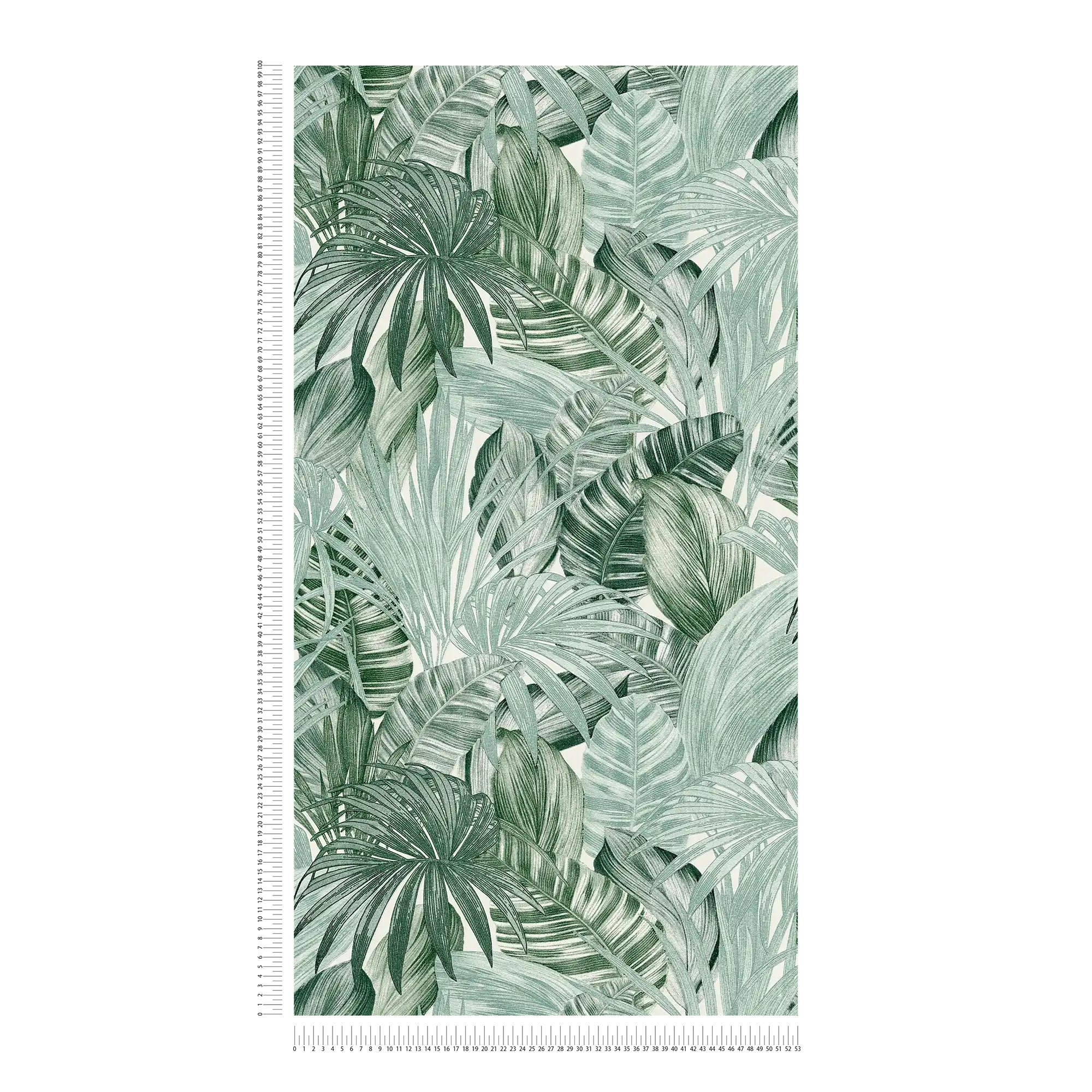             Mustertapete mit Blättermotiv im Zeichenstil – Grün, Weiß
        