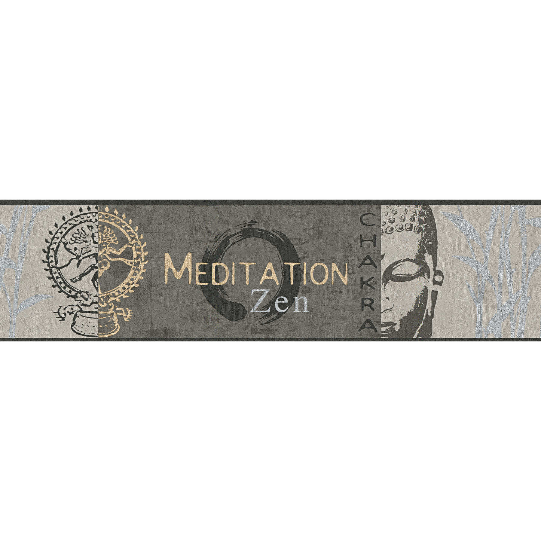         Tapetenbordüre Buddha Meditation – Grau, Metallic
    
