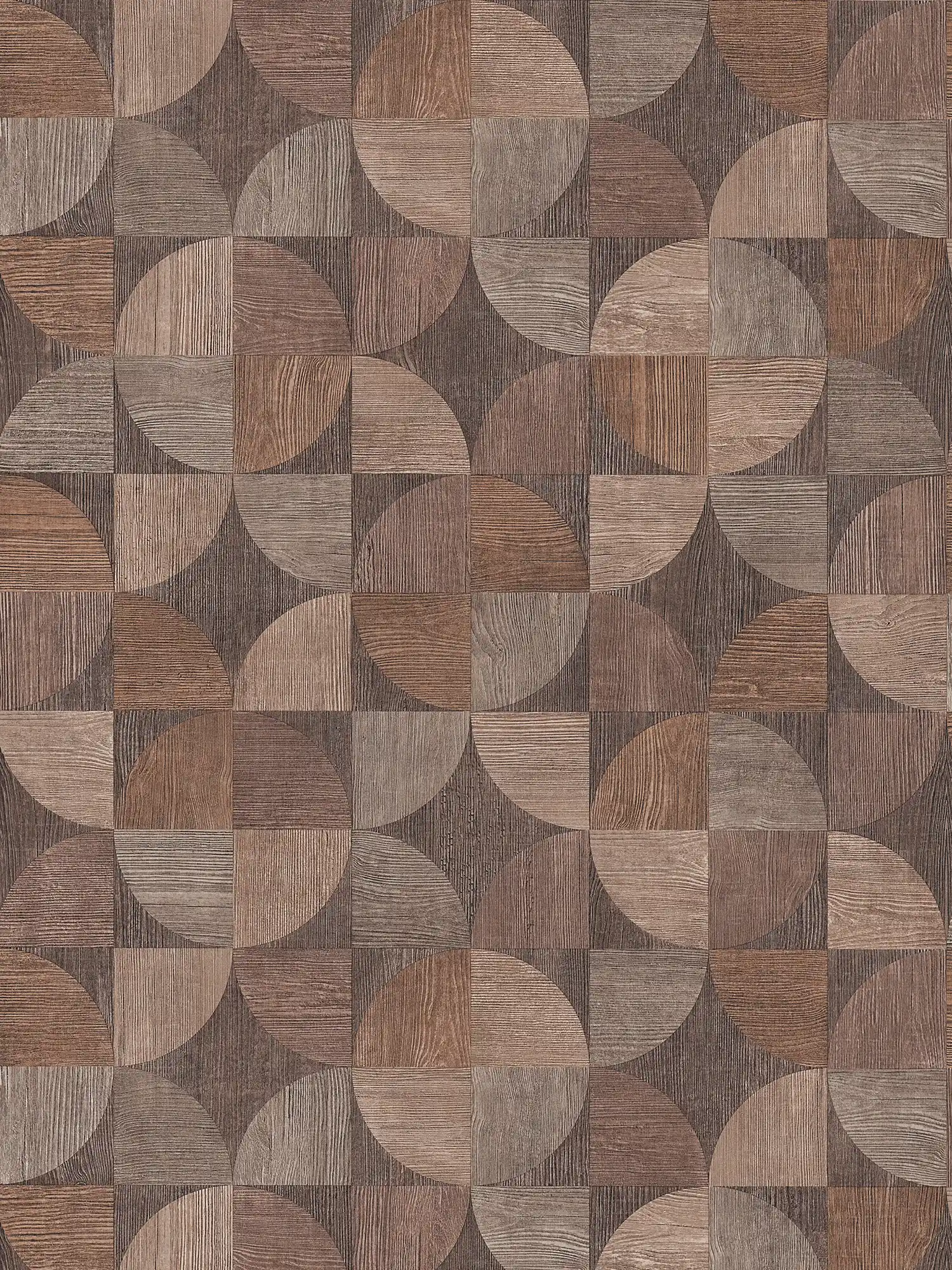 Tapete mit grafischem Muster in Holzoptik – Braun, Beige, Grau
