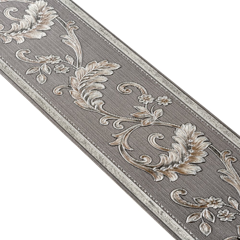             Tapetenborte mit Metallic-Effekt & Ornamentdesign – Grau
        