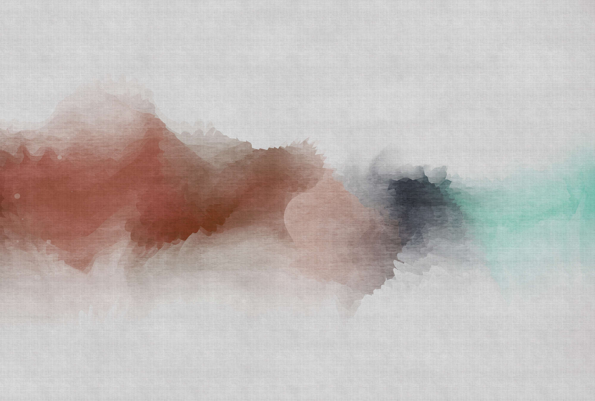             Daydream 2 - Fototapete in naturleinen Struktur mit Farbfleck im Aquarell Stil – Grau, Rot | Perlmutt Glattvlies
        