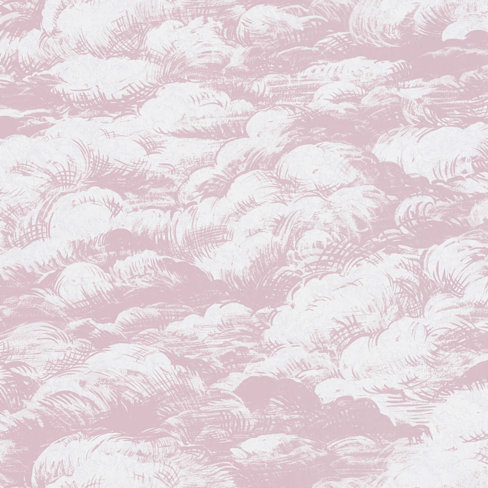 Tapete Altrosa Wolken Design Vintage Landschaft – Rosa, Weiß
