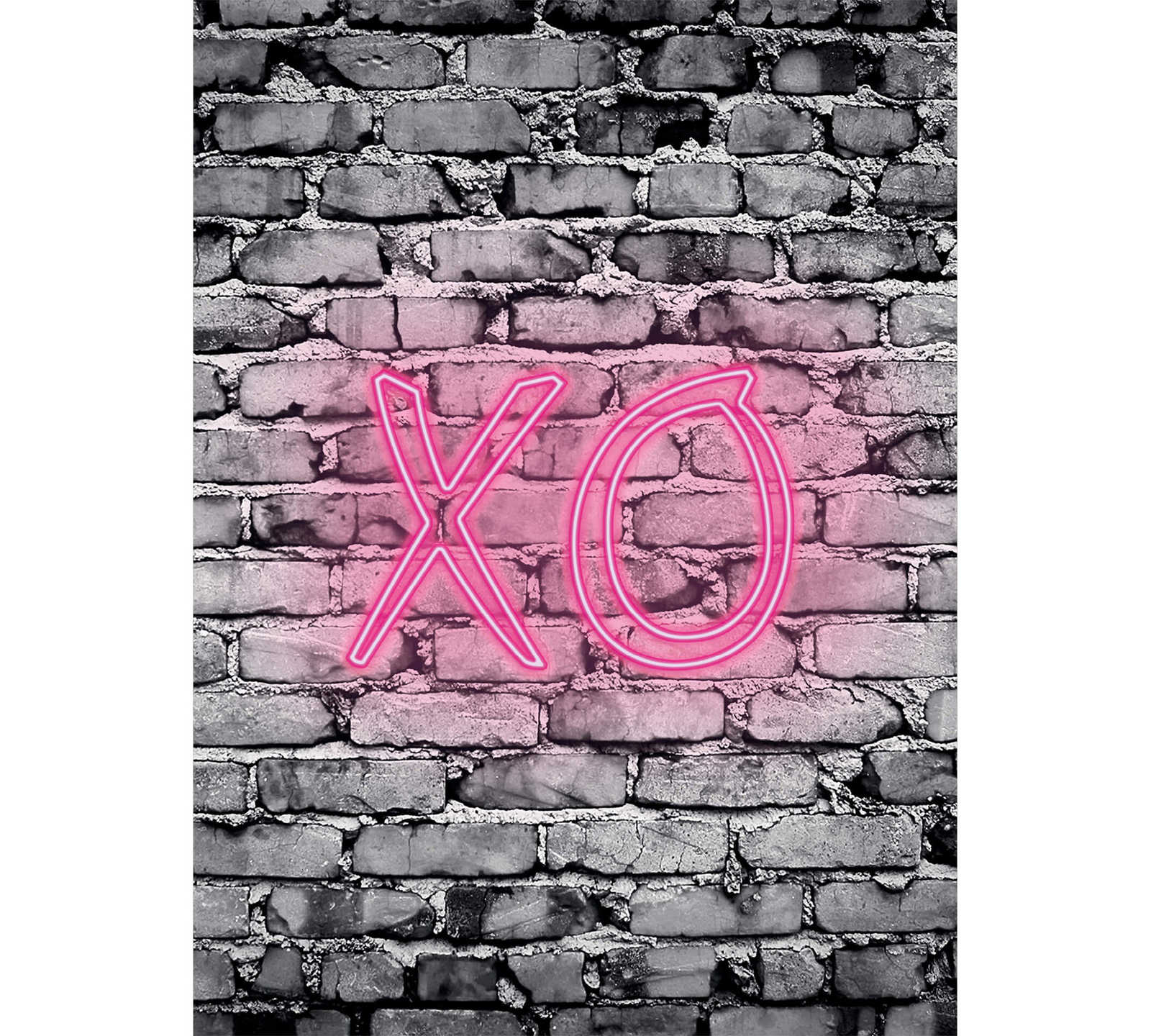         schmale Fototapete Leuchtbuchstaben XO auf Steinwand
    