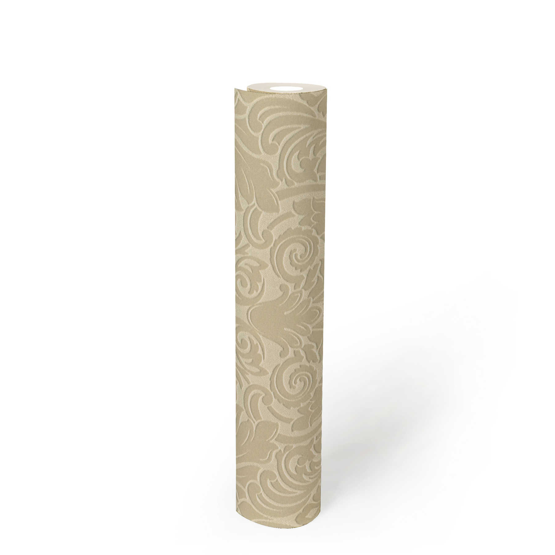             Barock Tapete mit floralem Muster & 3D Struktur – Beige
        